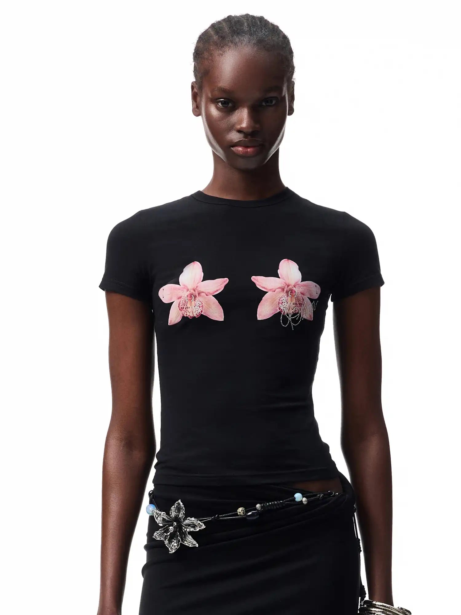 1Jinn Studio Y2K Floral Rhinestone Baby Tee | Canton Collective