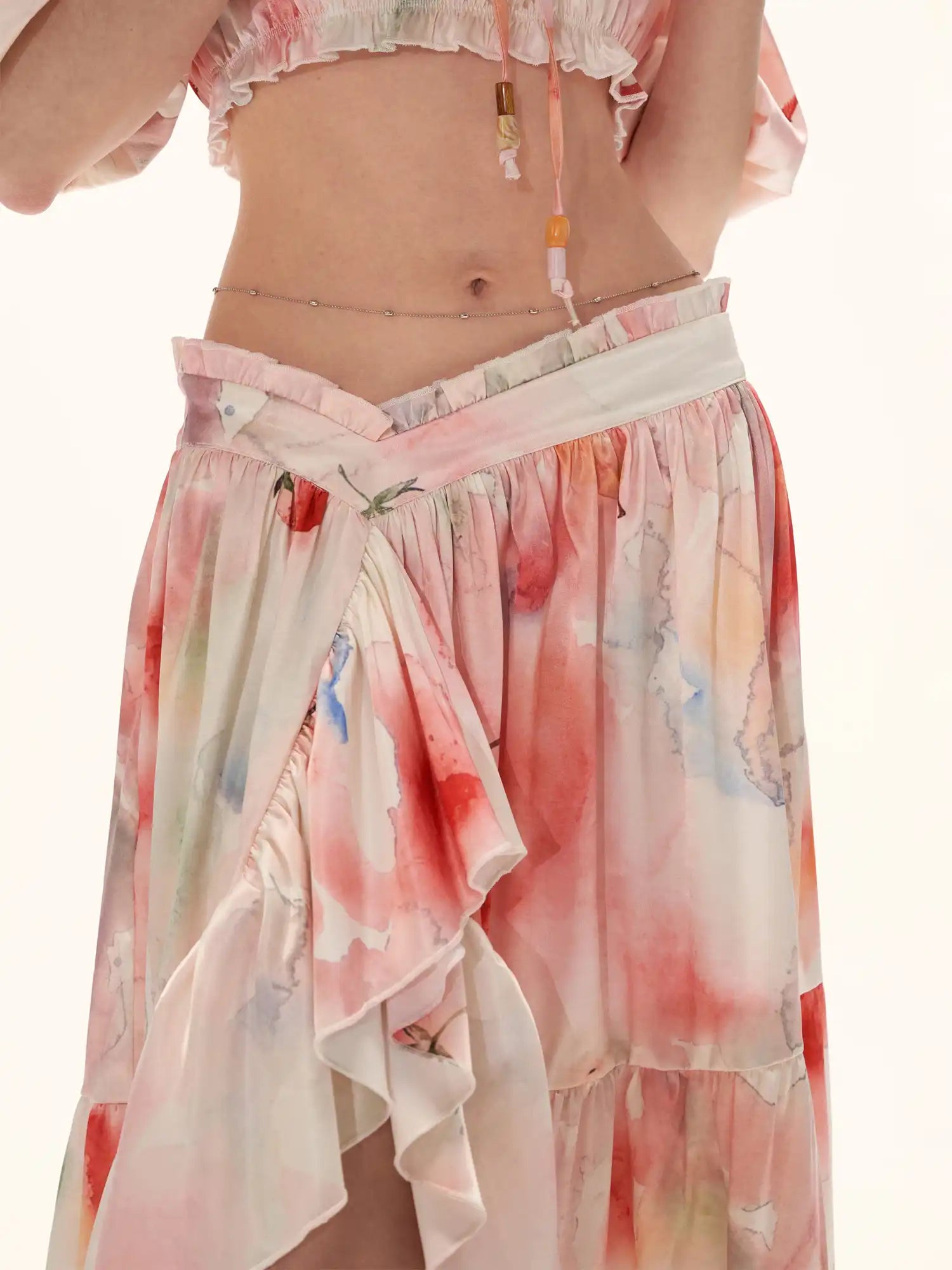 MAMC Y2K Fruity Tiered Ruffle Satin Wrap Skirt | Canton Collective
