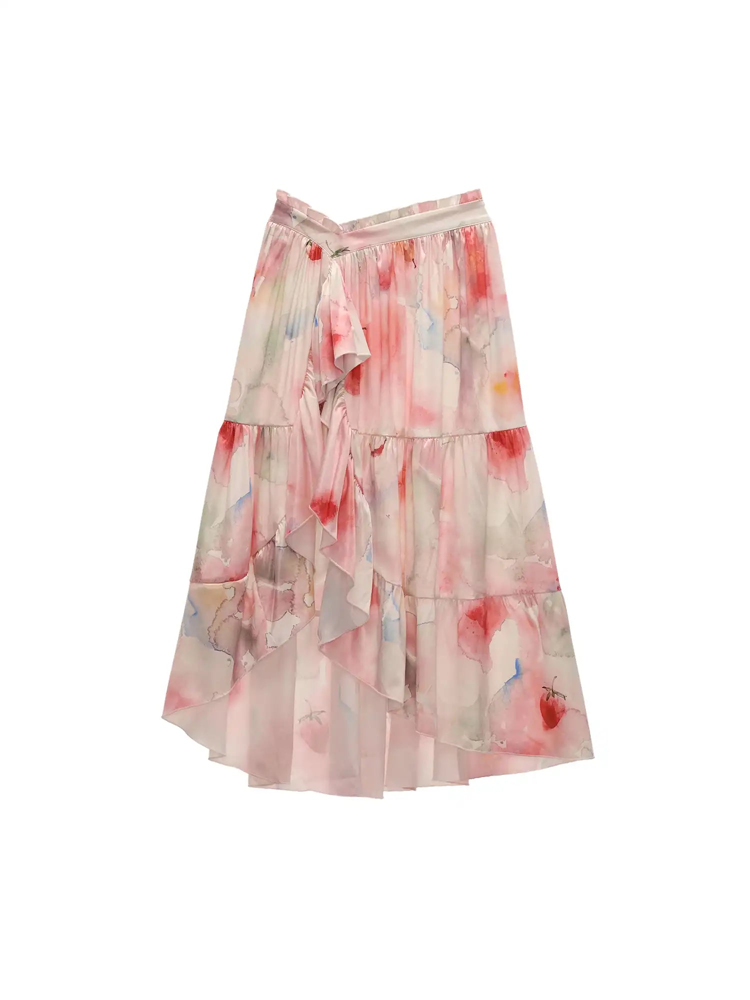 MAMC Y2K Fruity Tiered Ruffle Satin Wrap Skirt | Canton Collective