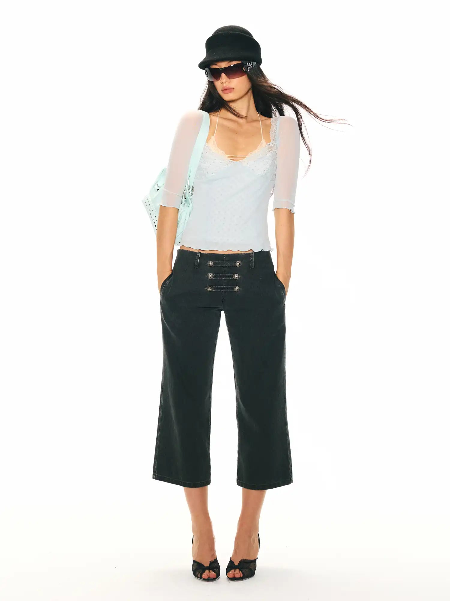 2th Desire Y2K Grunge Pirate Buckle Cropped Jeans | Canton Collective