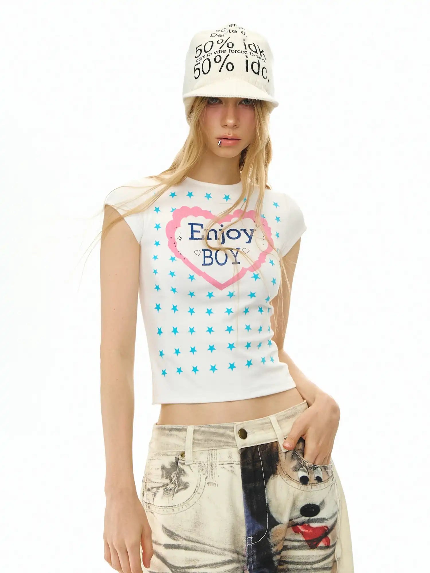 Deleteex Y2K Heart Star Cropped Baby Tee | Canton Collective
