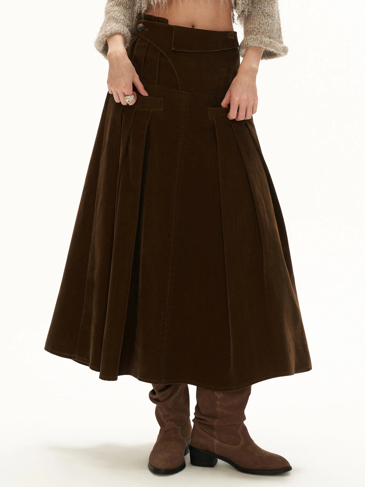 MAMC Y2K High-Waisted Pleated Midi Skirt | Canton Collective