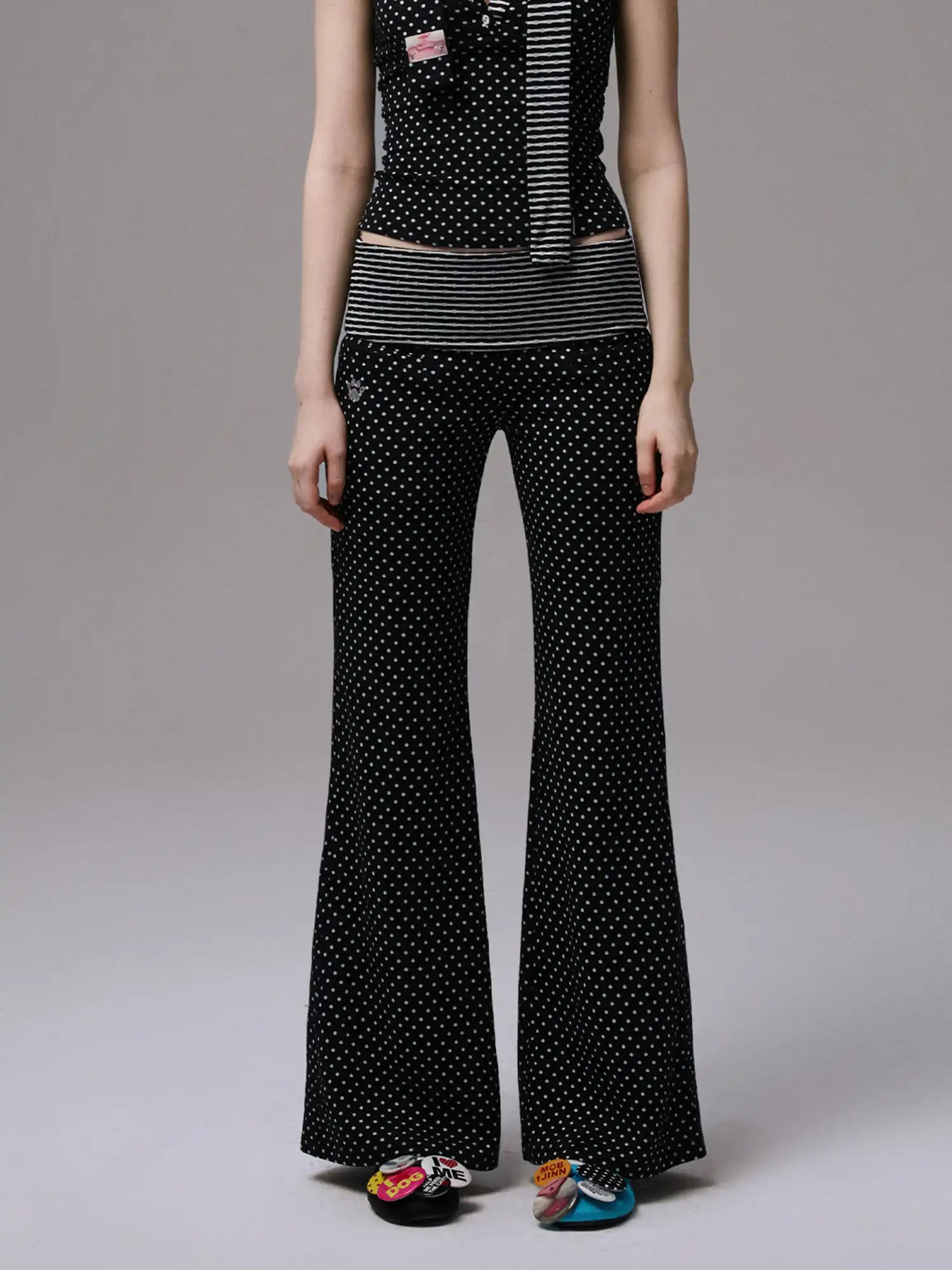 1Jinn Studio Y2K Polka Dot Foldover Flared Leggings | Canton Collective