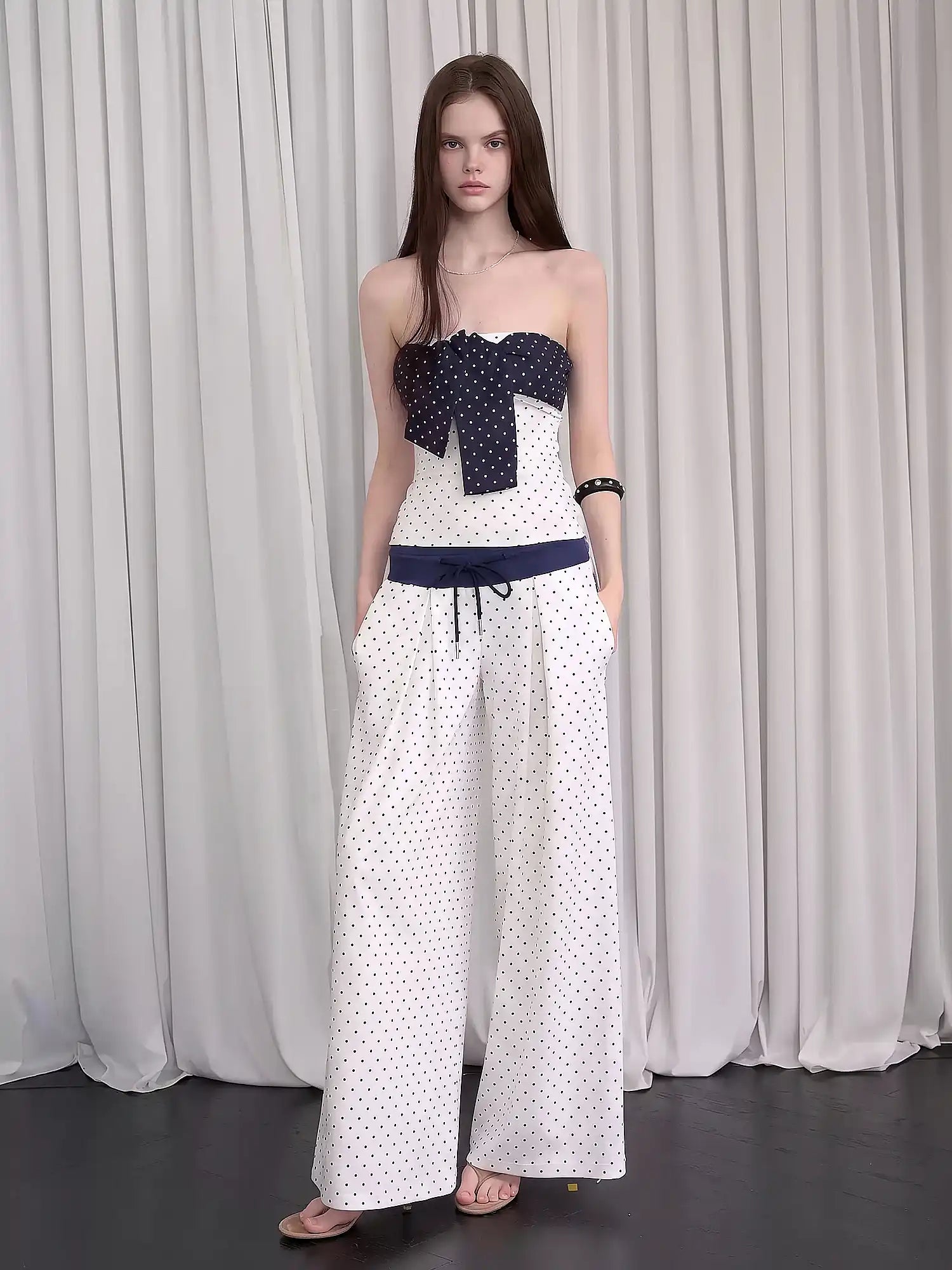 CantonCollective Design Y2K Polka Dot Tie Front Strapless Top | Canton Collective