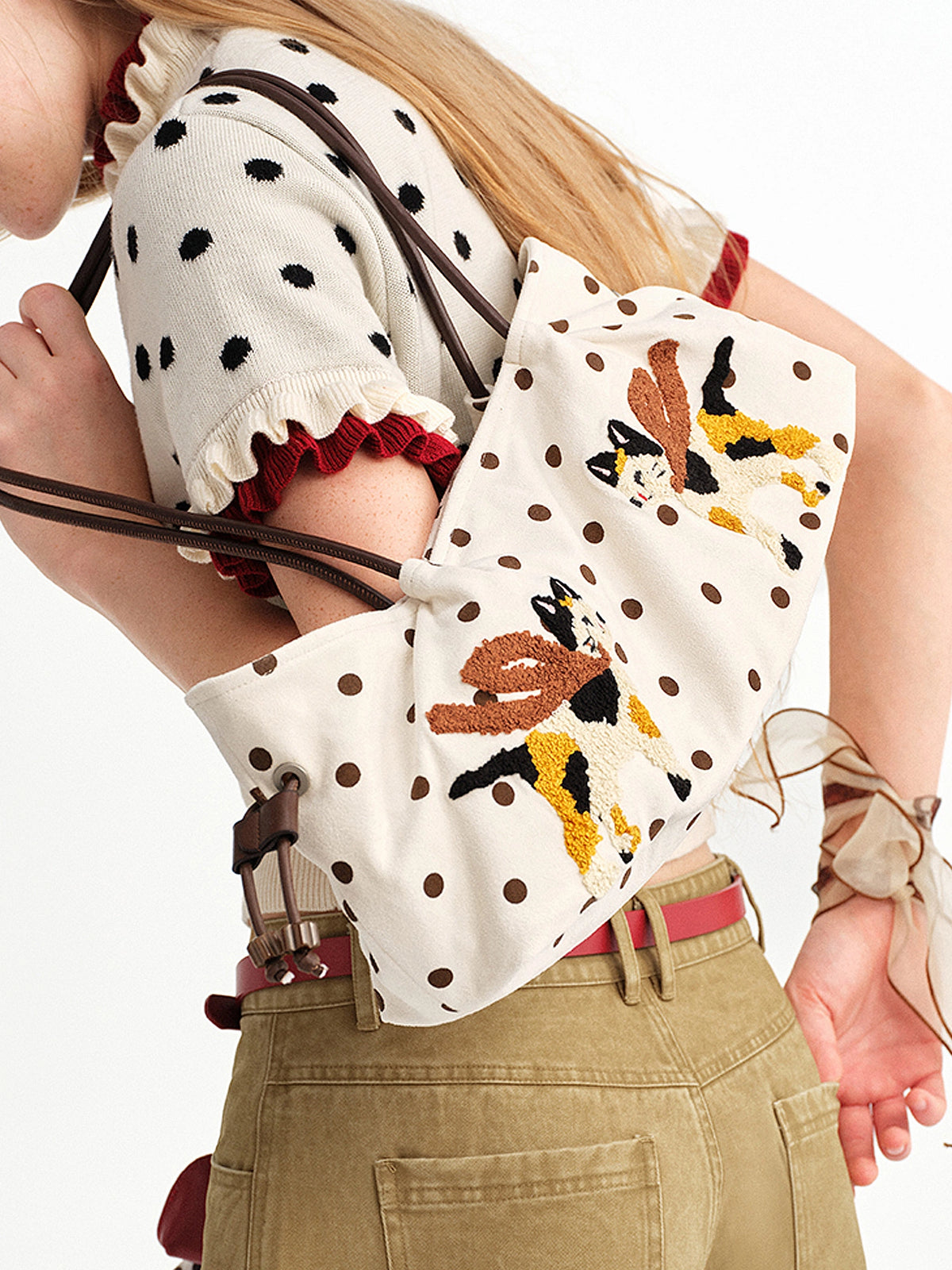 Outtheblue Y2K Polka Dots Suede Baguette Handbag | Canton Collective