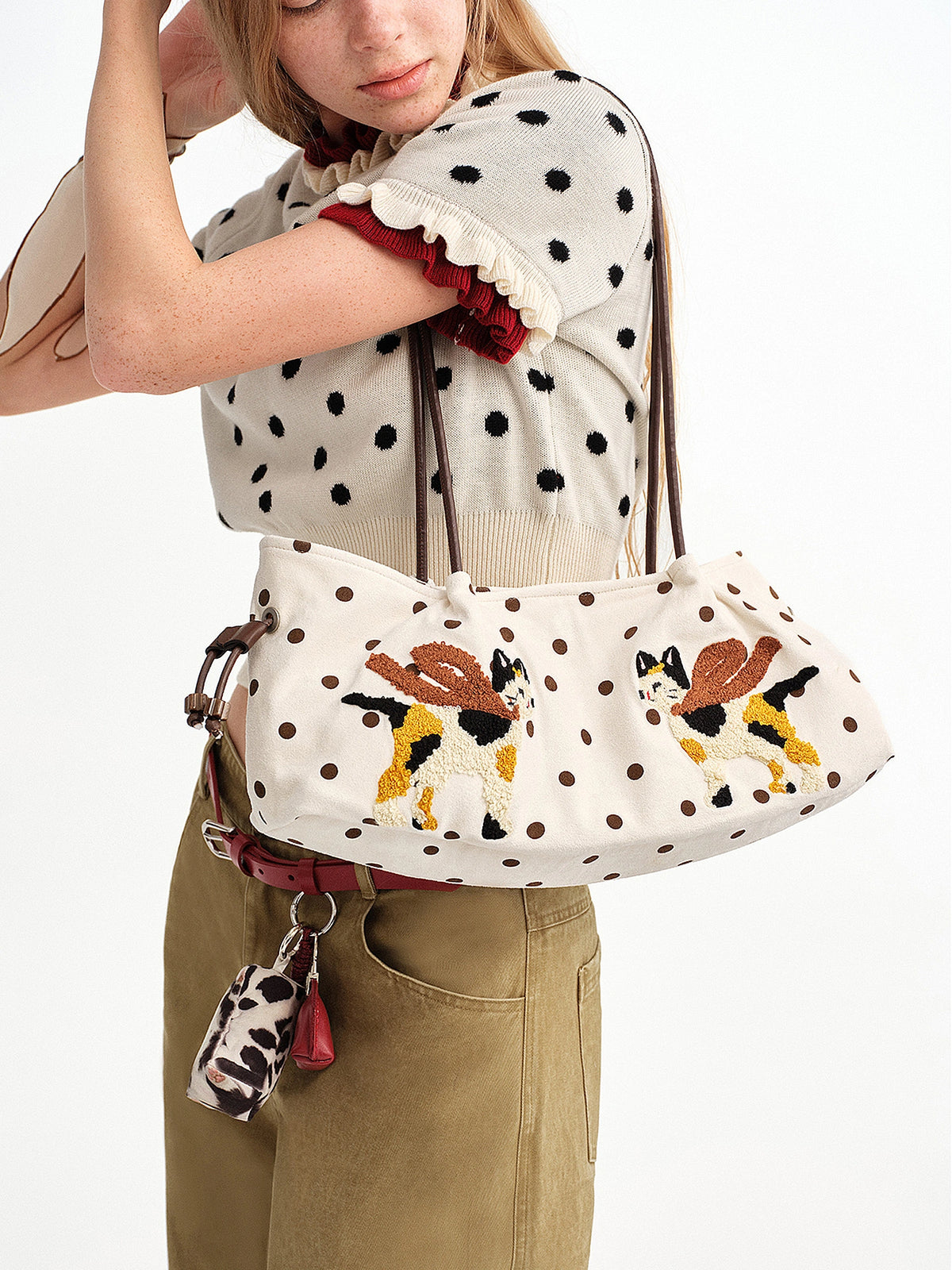 Outtheblue Y2K Polka Dots Suede Baguette Handbag | Canton Collective