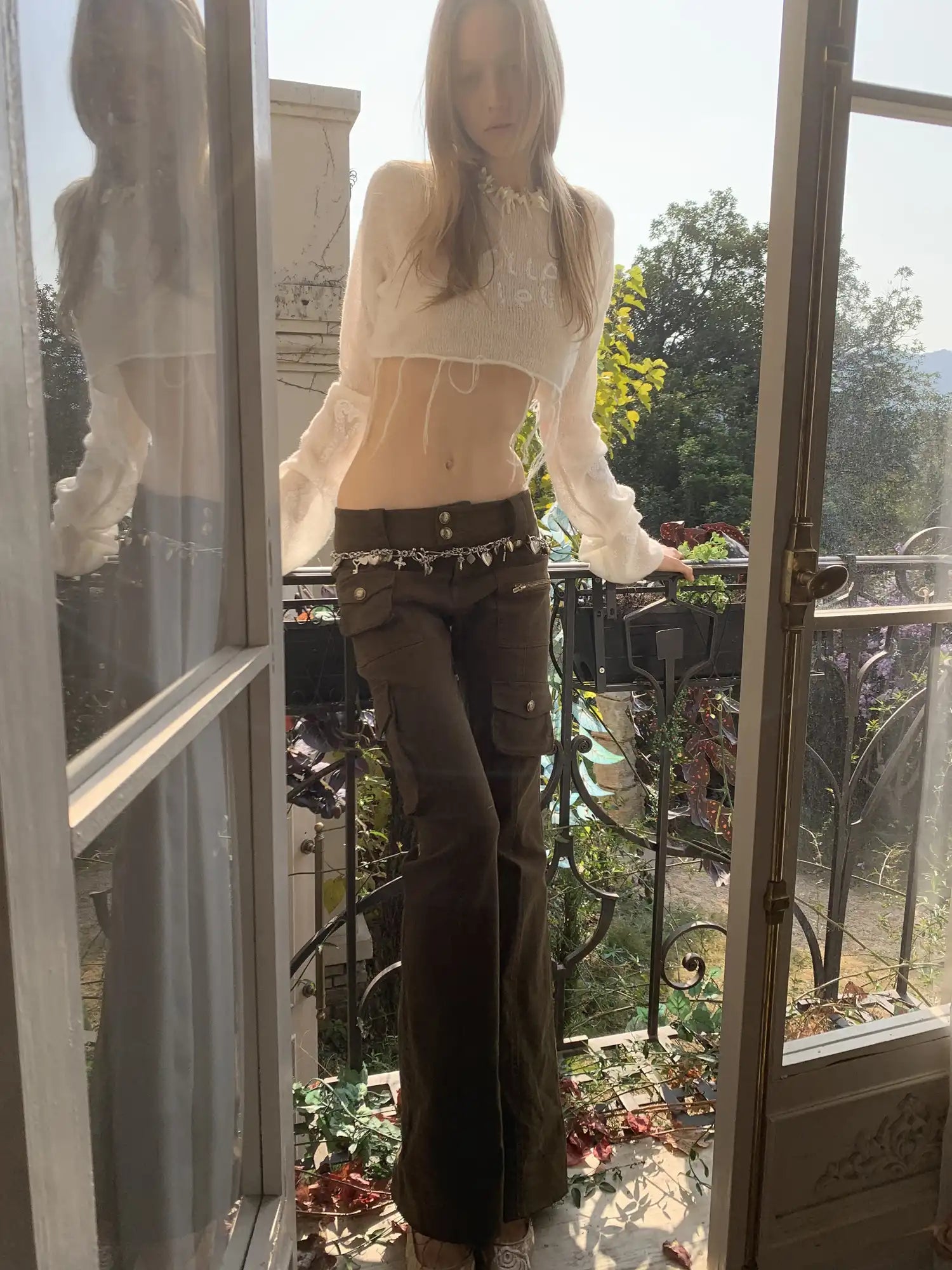 1Jinn Studio Y2K Sheer Sequin Skipper Cropped Sweater | Canton Collective