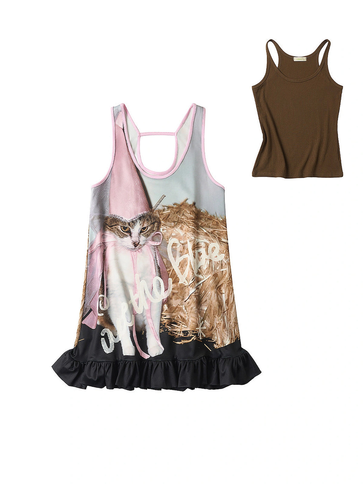 Outtheblue Y2K Sleeveless Cat Graphic Ruffle Mini Dress | Canton Collective