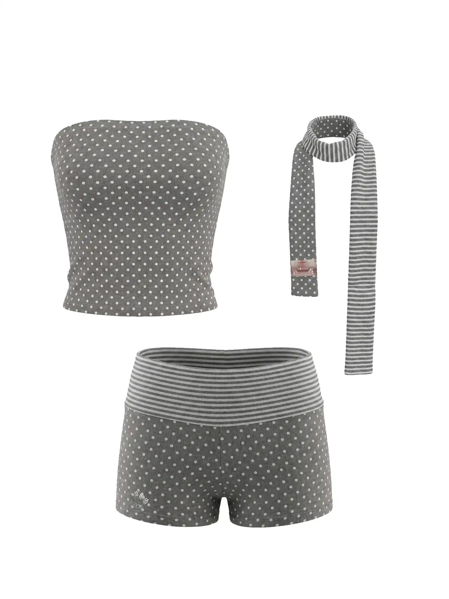 CantonCollective Design Y2K Stripe & Polka Dot Foldover Shorts Set | Canton Collective