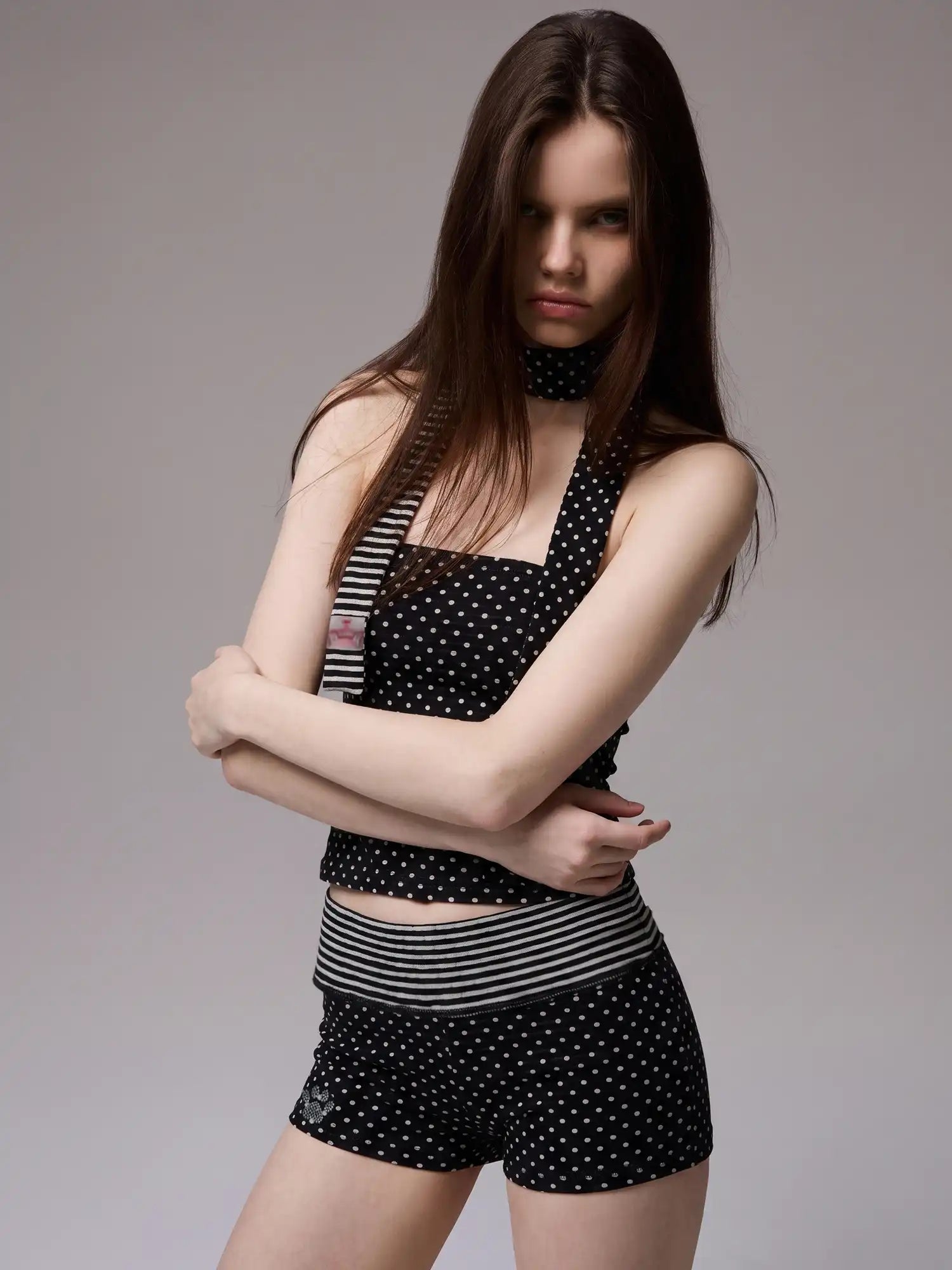 CantonCollective Design Y2K Stripe & Polka Dot Foldover Shorts Set | Canton Collective