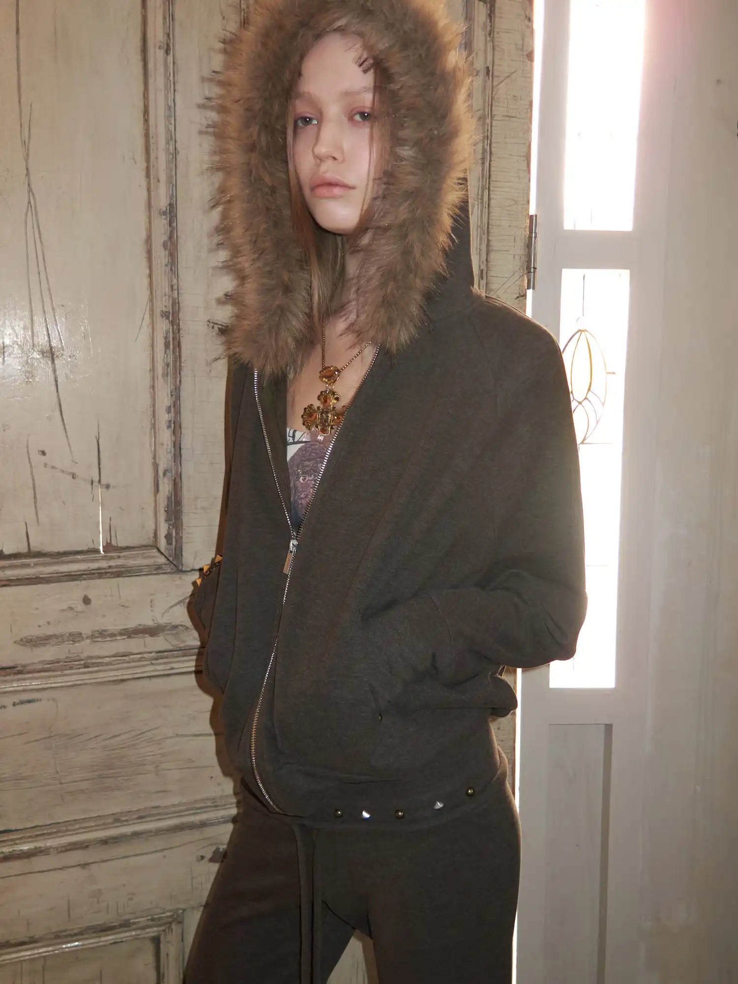 1Jinn Studio Y2K Studded Batwing Zip Hoodie | Canton Collective