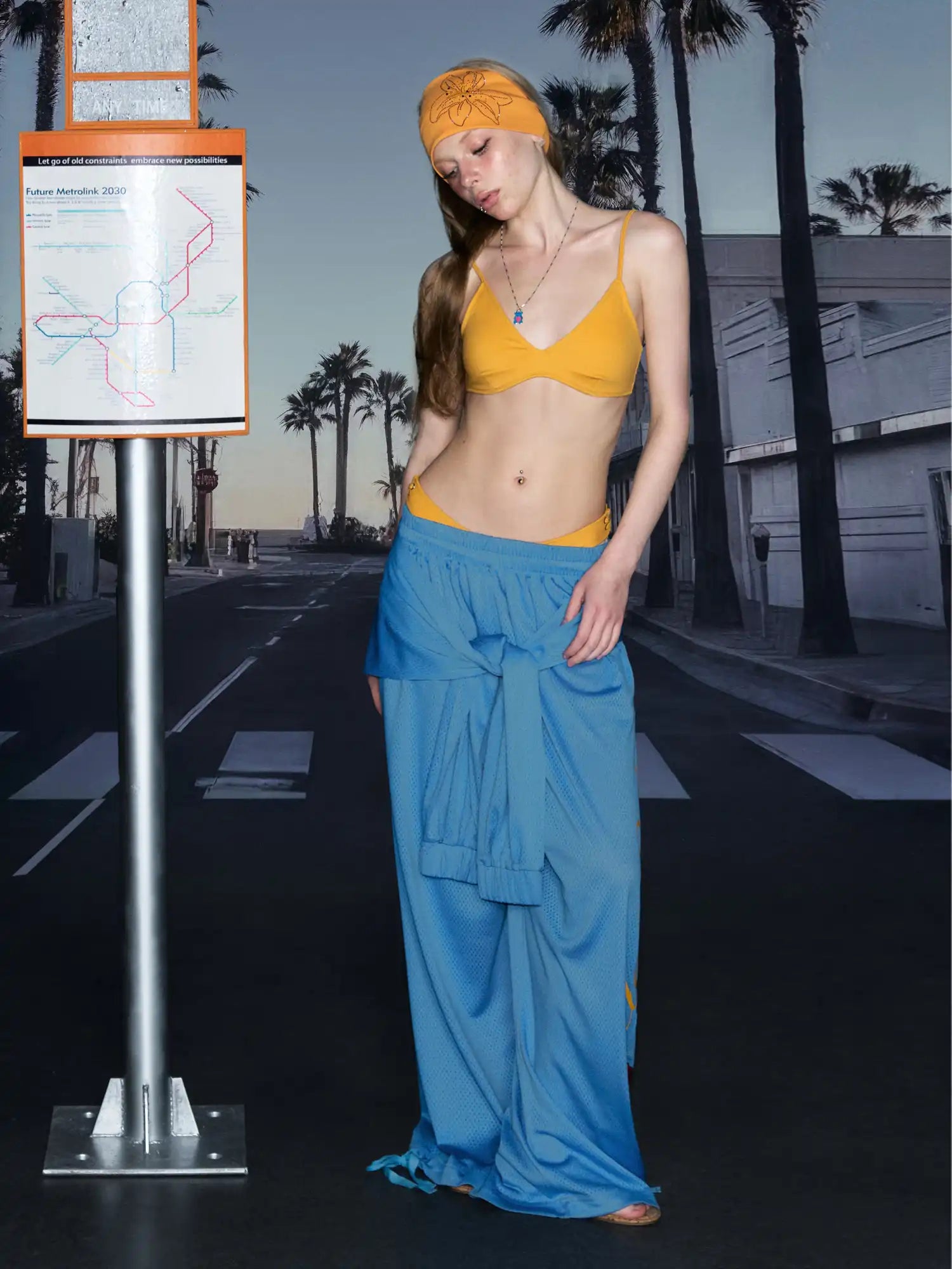 Deleteex Y2K Tie Waist Blue Beach Wide Leg Pants | Canton Collective