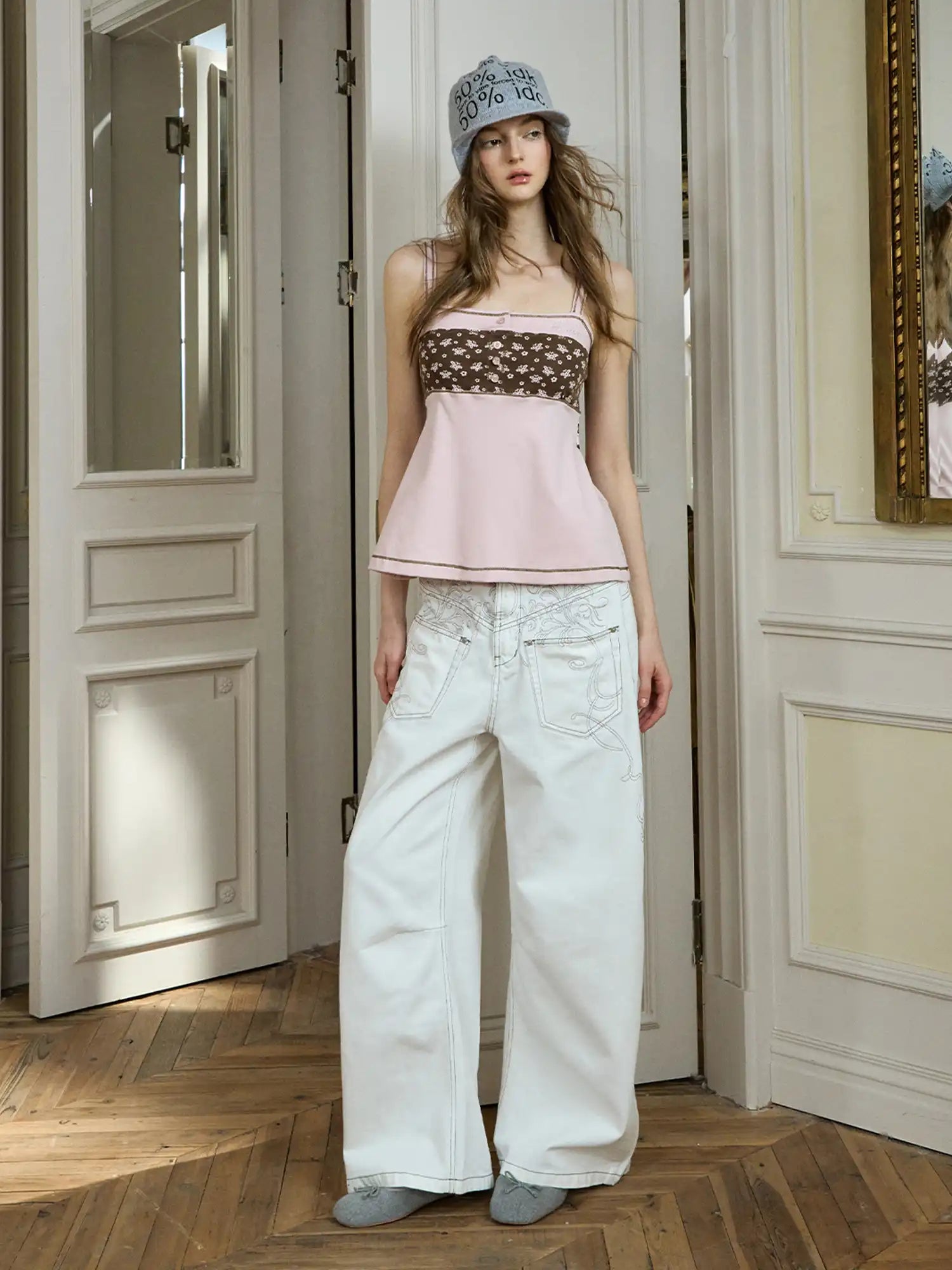 Deleteex Y2K Vibe Claywashed Blade Jeans With Art Deco Swirl Embroidery | Canton Collective