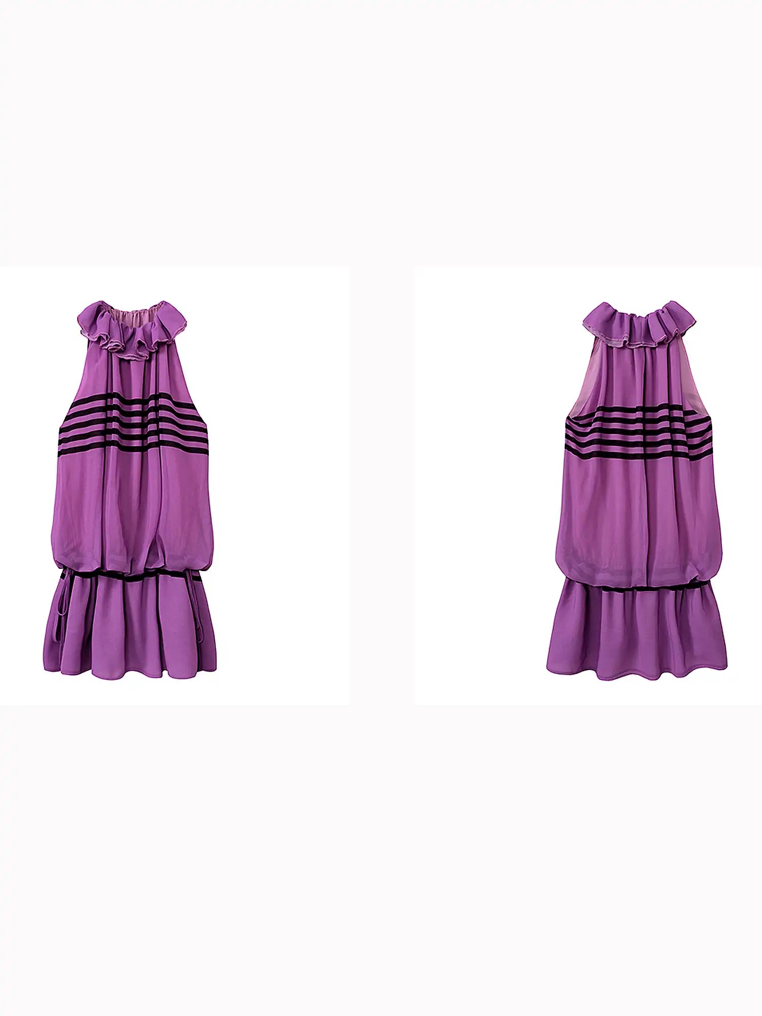 Deleteex Y2K Vibe Striped Violet Chiffon Mini Dress With Drawstring Waist | Canton Collective