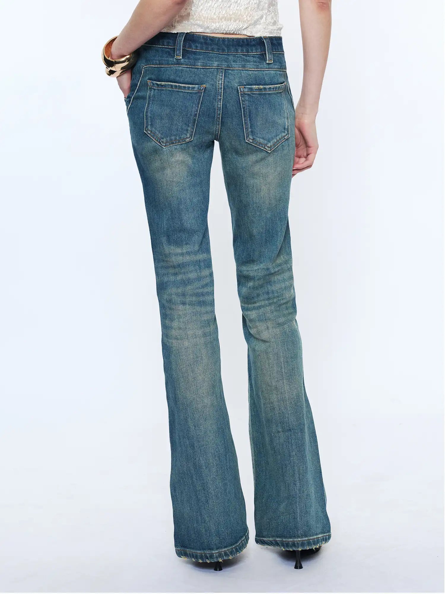 2th Desire Y2K Vintage Double Waistband Button Denim Bootcut Jeans | Canton Collective