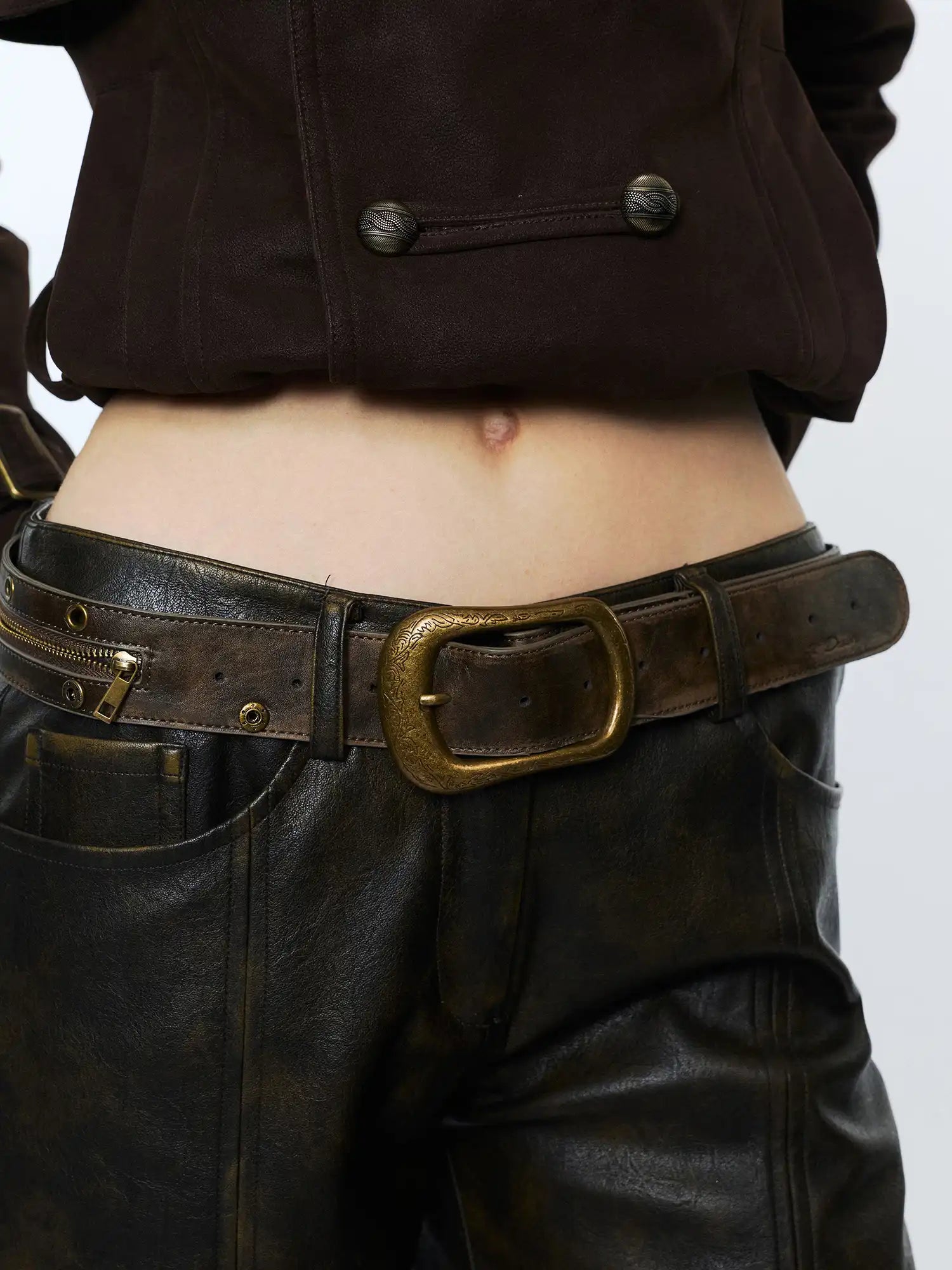 2th Desire Y2K Western Leather Zip Belt With Detachable Saddle Waist Pouch | Canton Collective