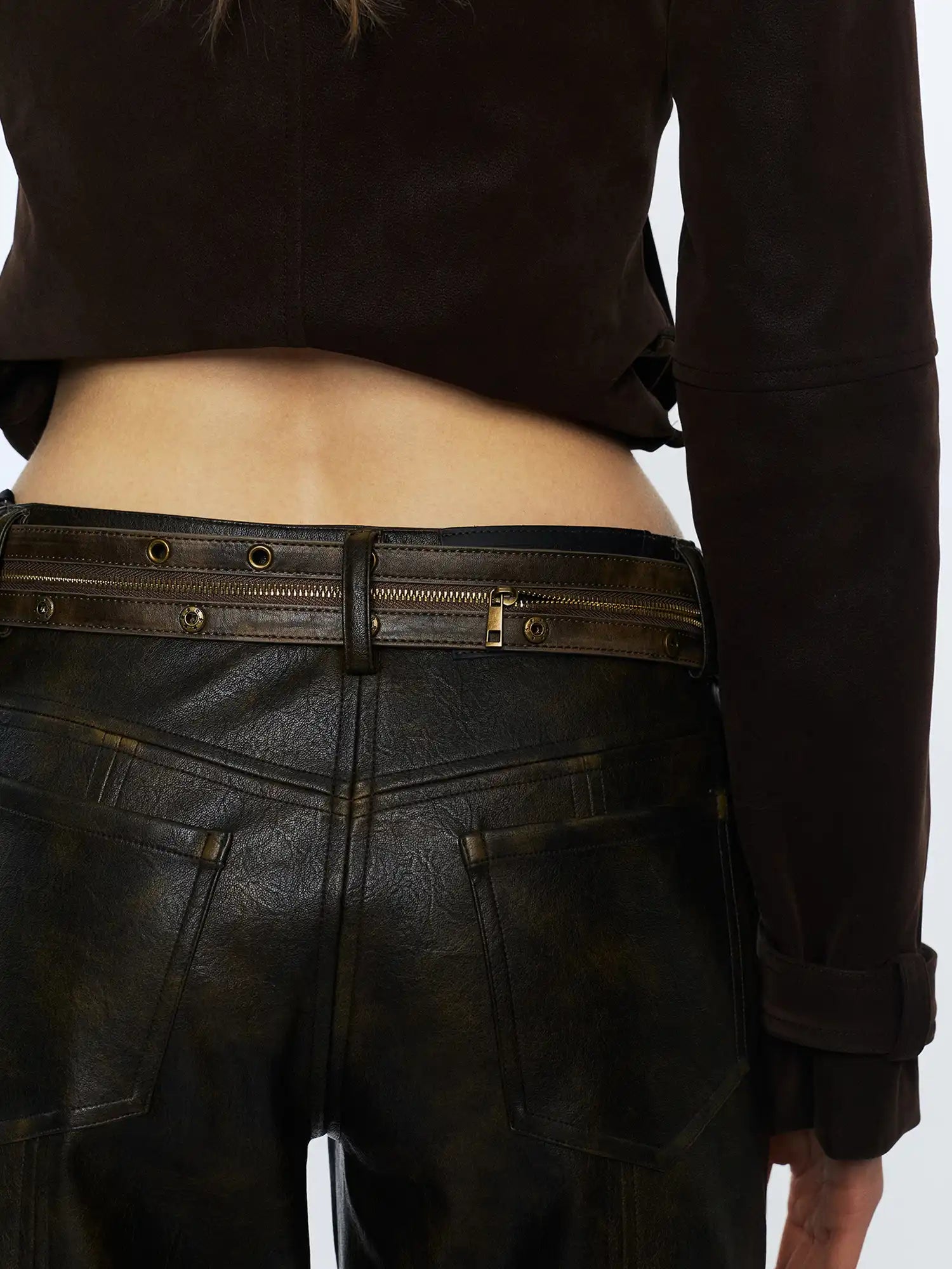 2th Desire Y2K Western Leather Zip Belt With Detachable Saddle Waist Pouch | Canton Collective