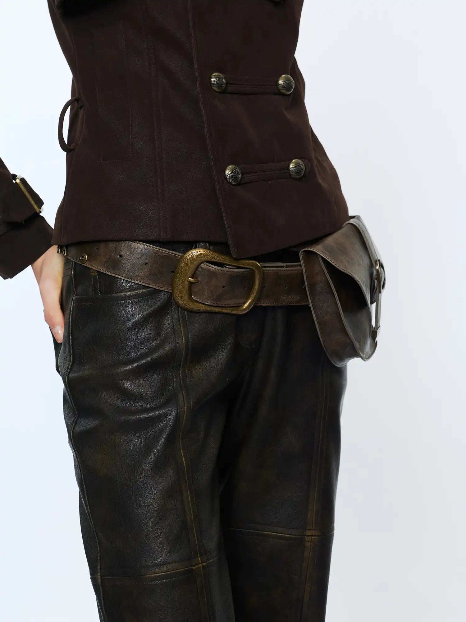 2th Desire Y2K Western Leather Zip Belt With Detachable Saddle Waist Pouch | Canton Collective