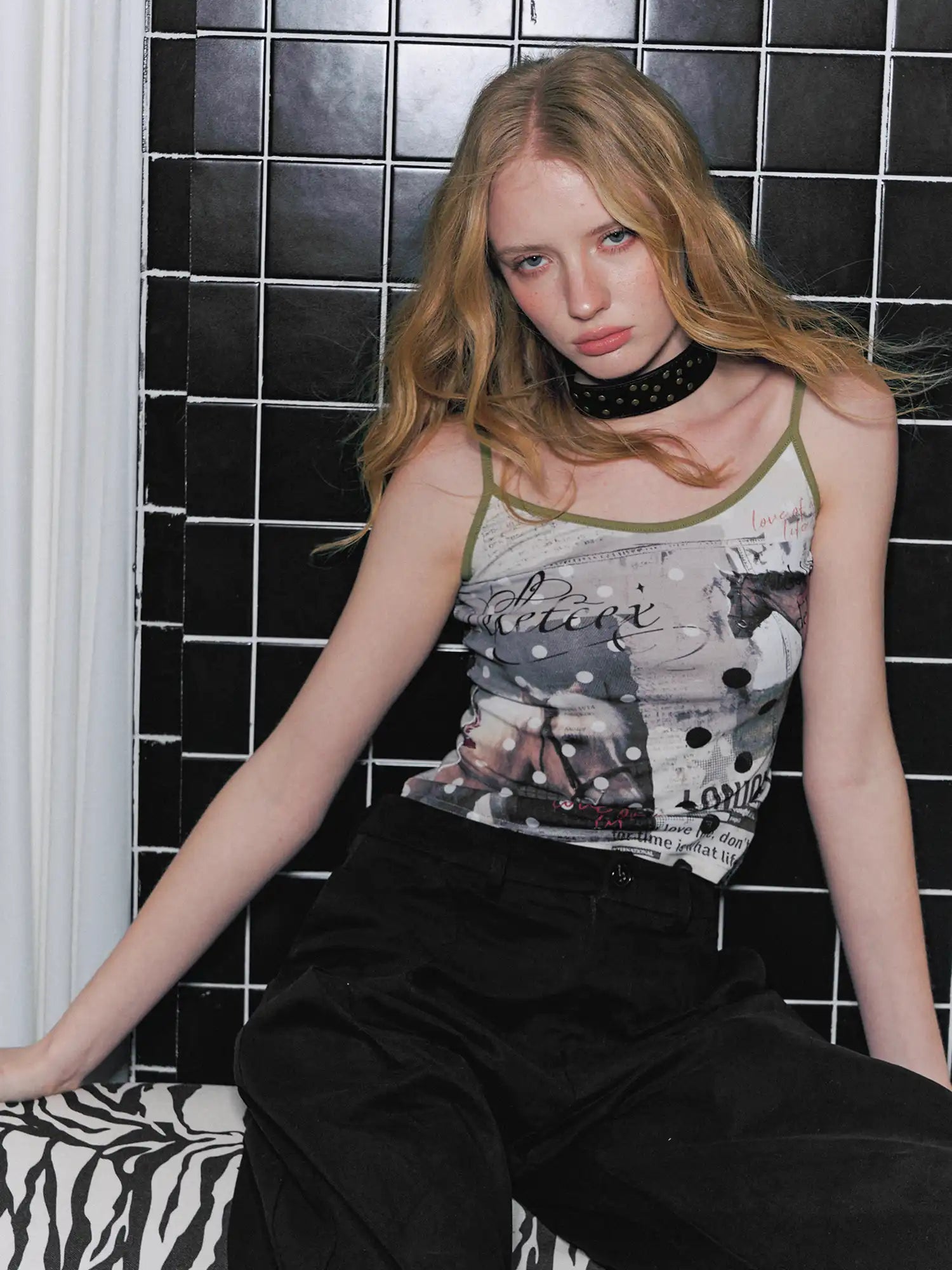 Deleteex Y2k Pony Polka Newspaper Graphic Cami Top | Canton Collective