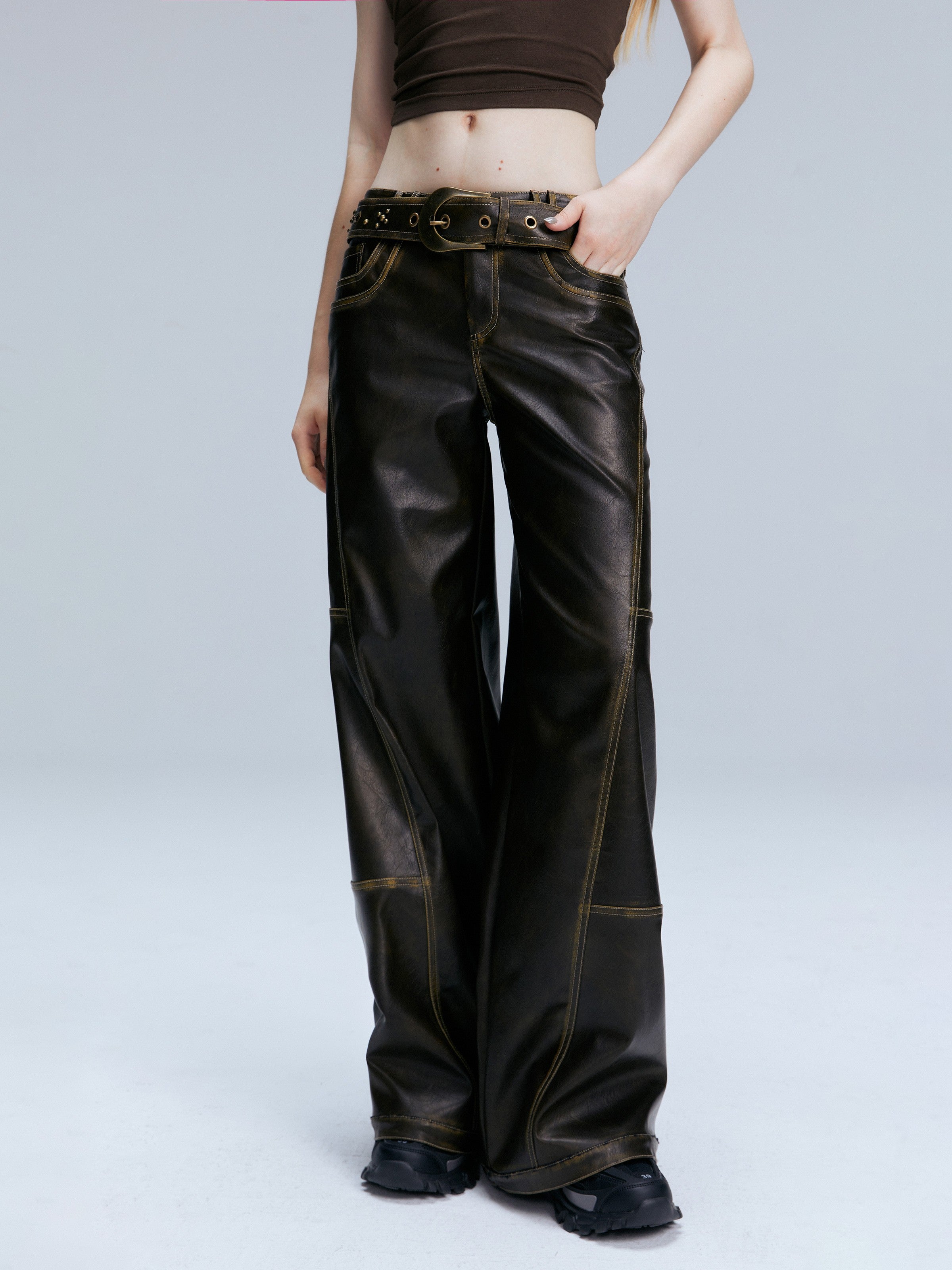 Distressed Leather Pants