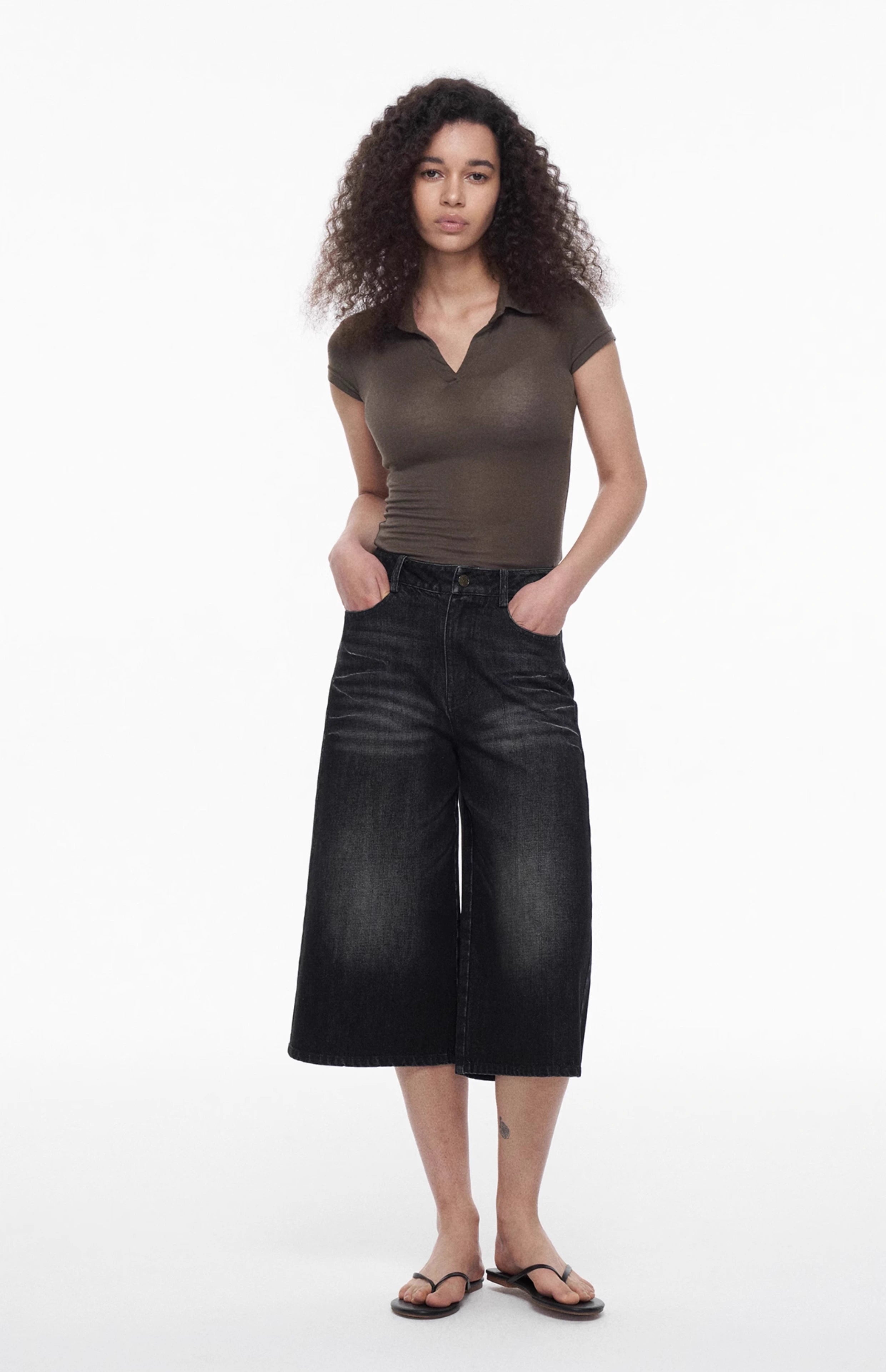 High-Waisted Denim Culottes