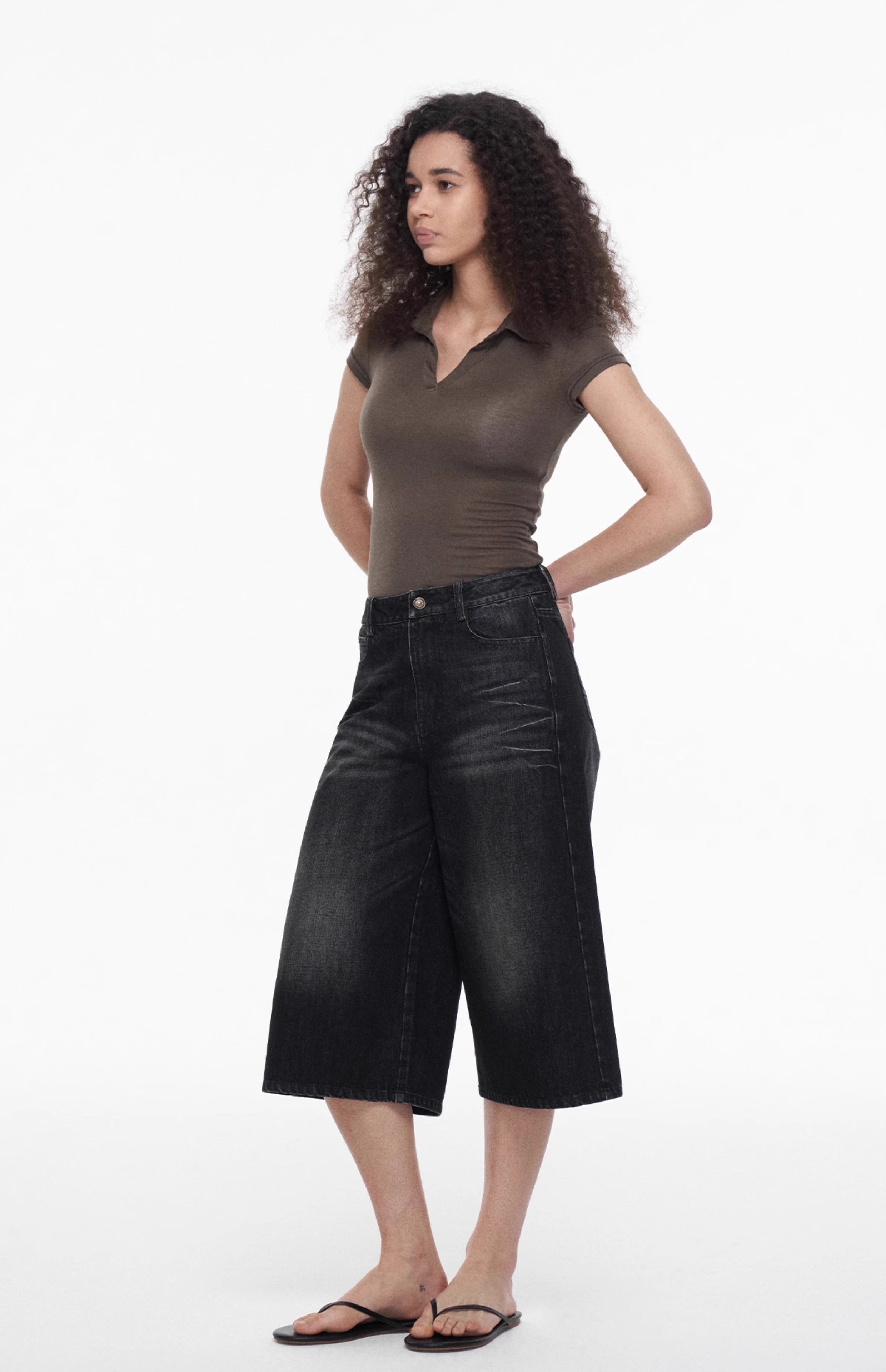 High-Waisted Denim Culottes