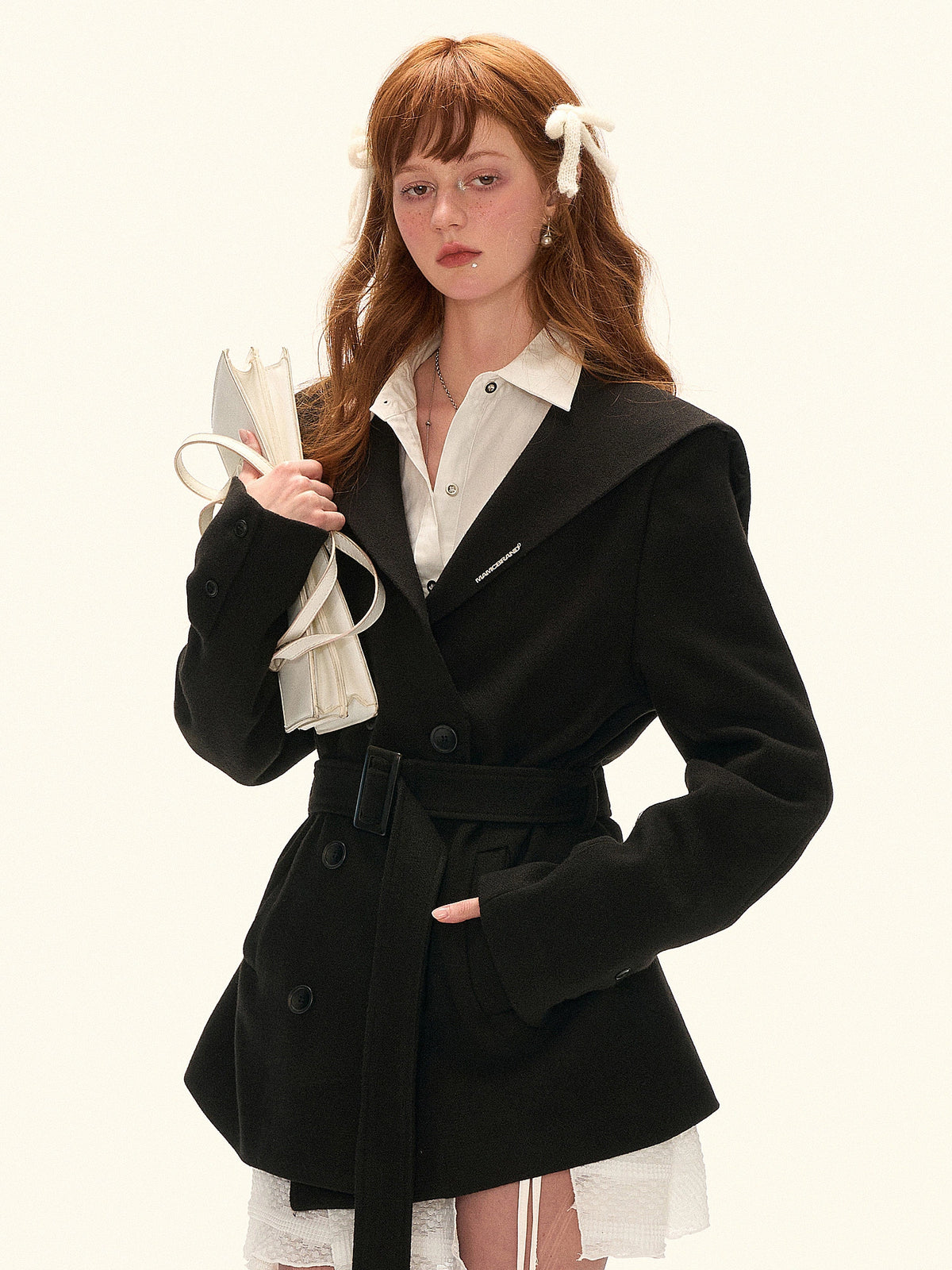 MAMC Double Breasted Belted Wool Blend Blazer | Canton Collective