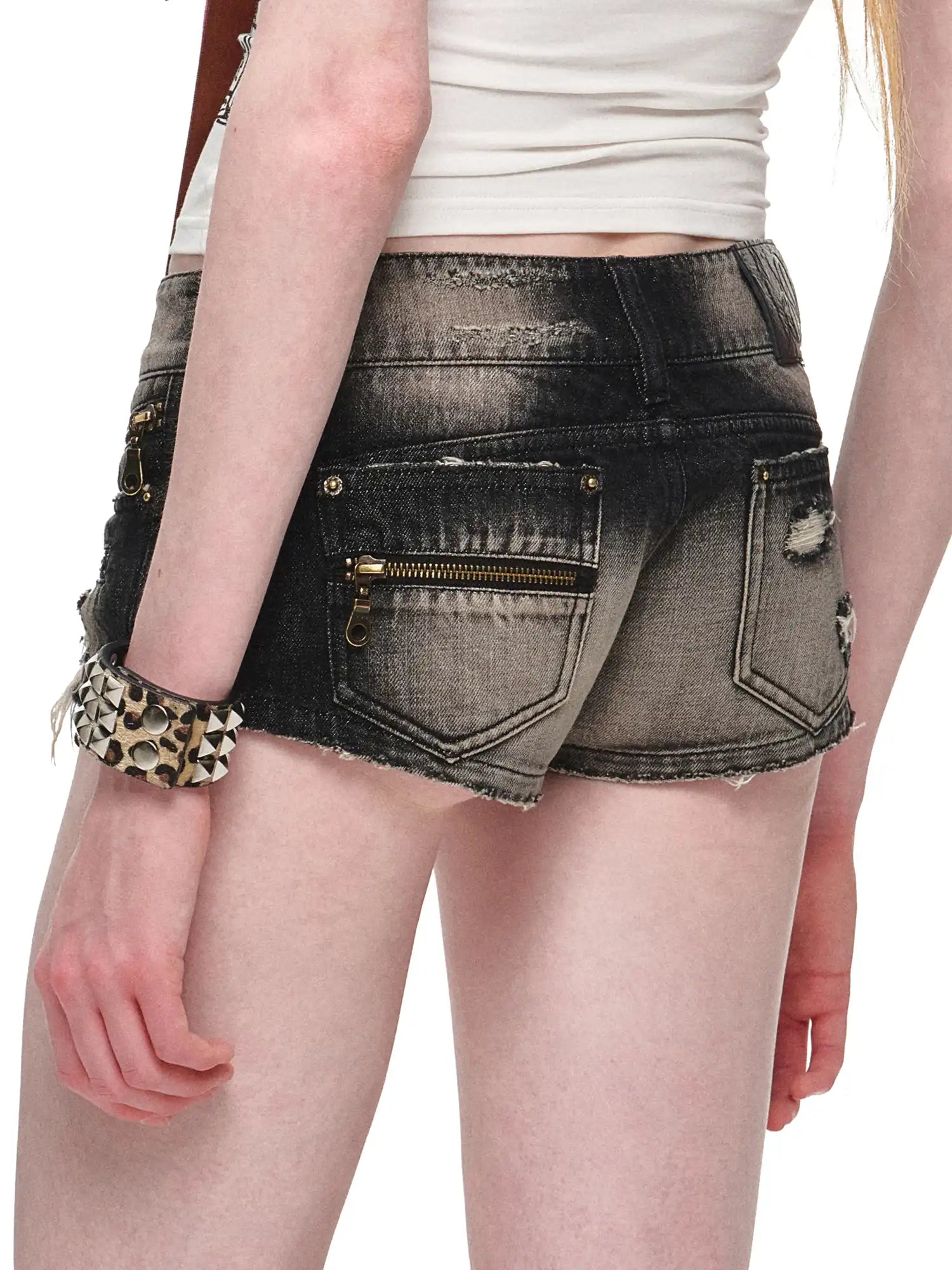 Y2K Punk Lace Trim Black Mini Denim Shorts