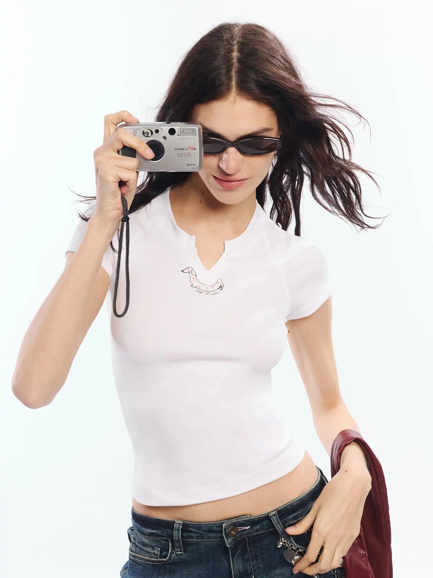 2th Desire Dalmatian Graphic Notched V Neck Crop Top | Canton Collective