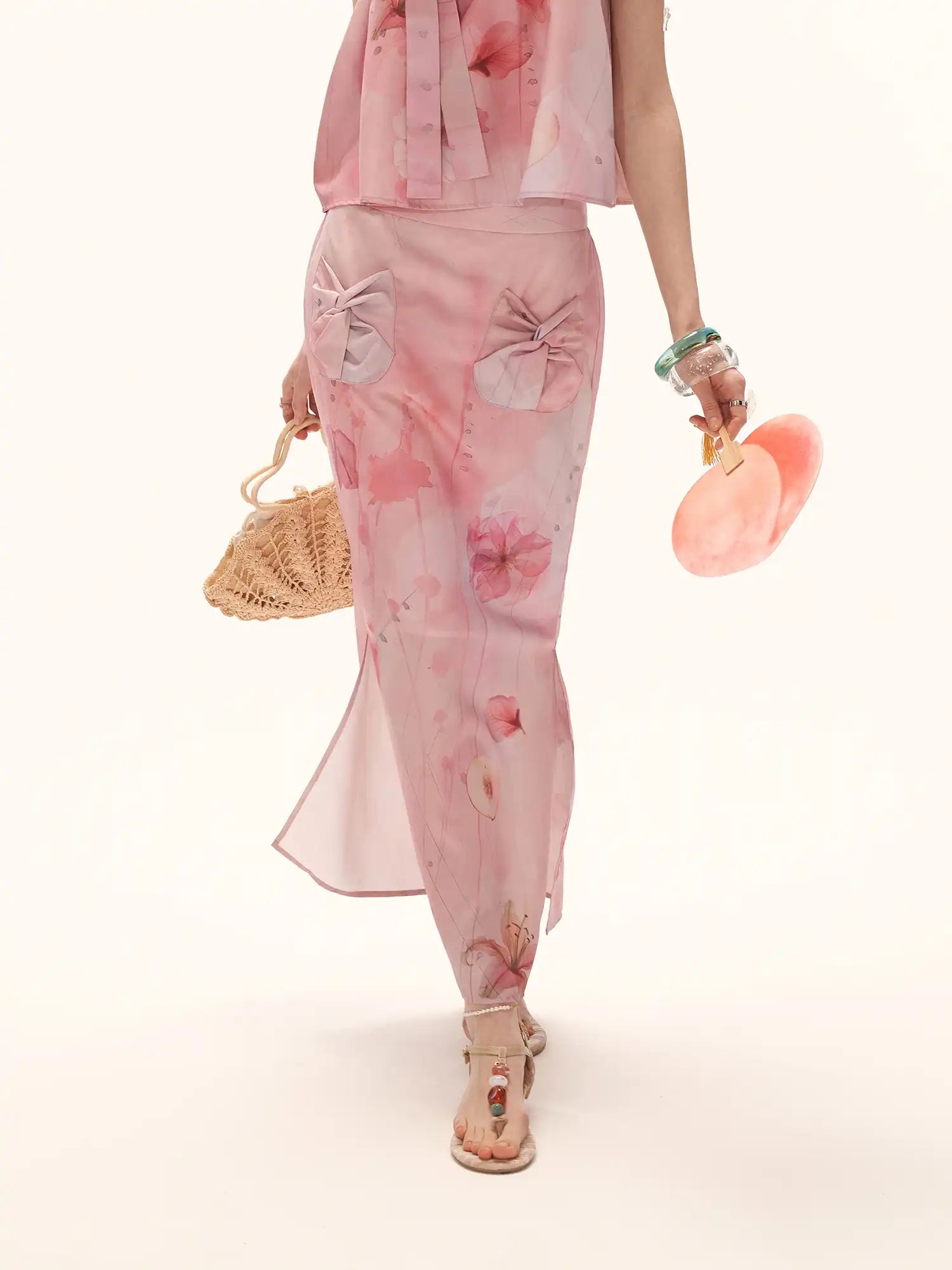 Bow Detail Chiffon Midi Skirt