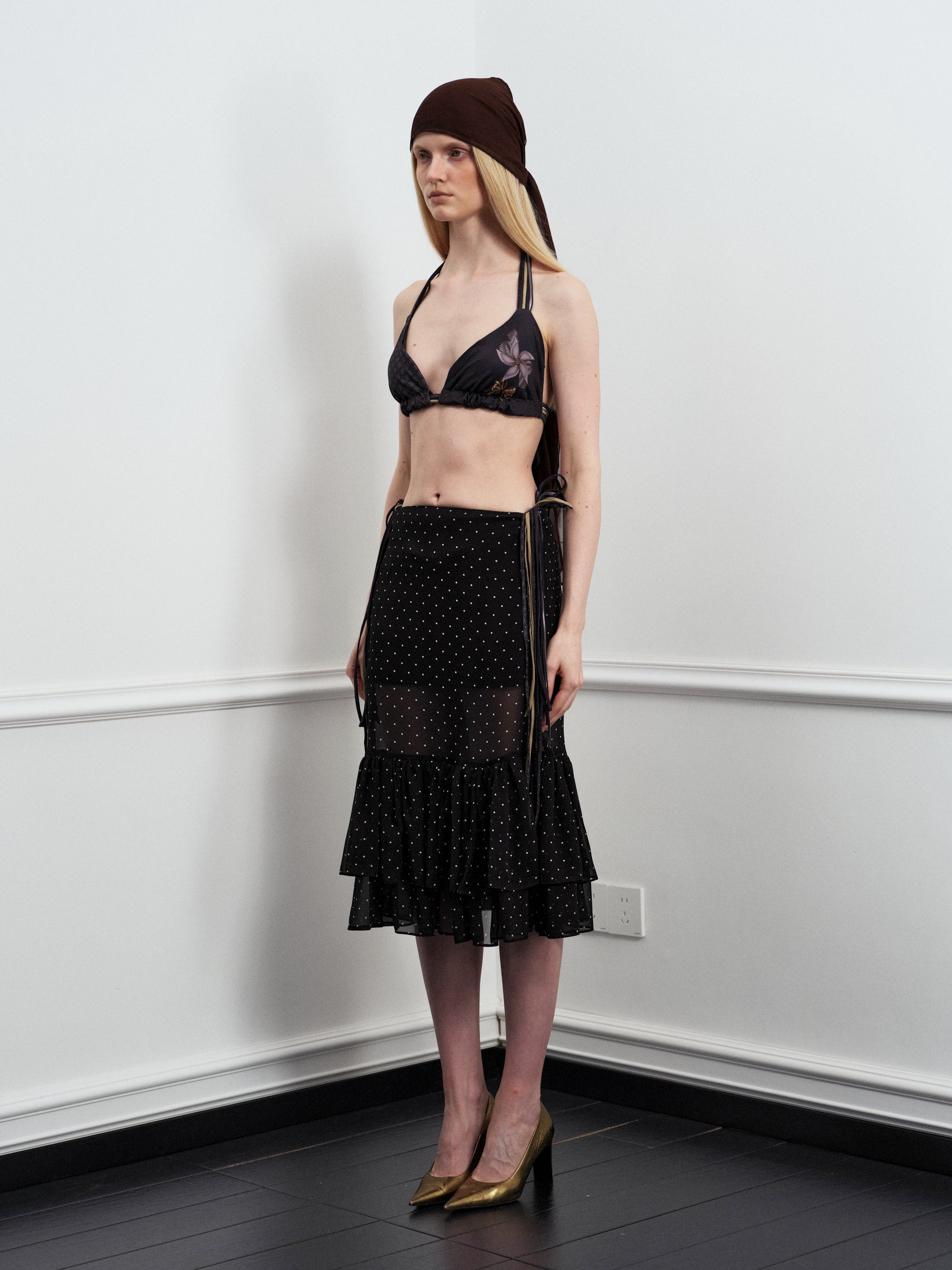 Dot Sheer Ruffle Skirt