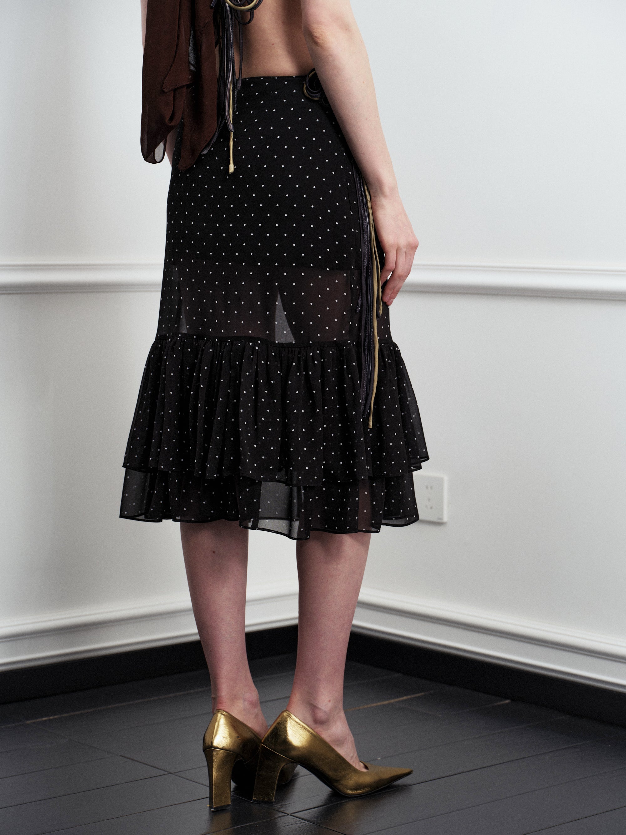 Dot Sheer Ruffle Skirt