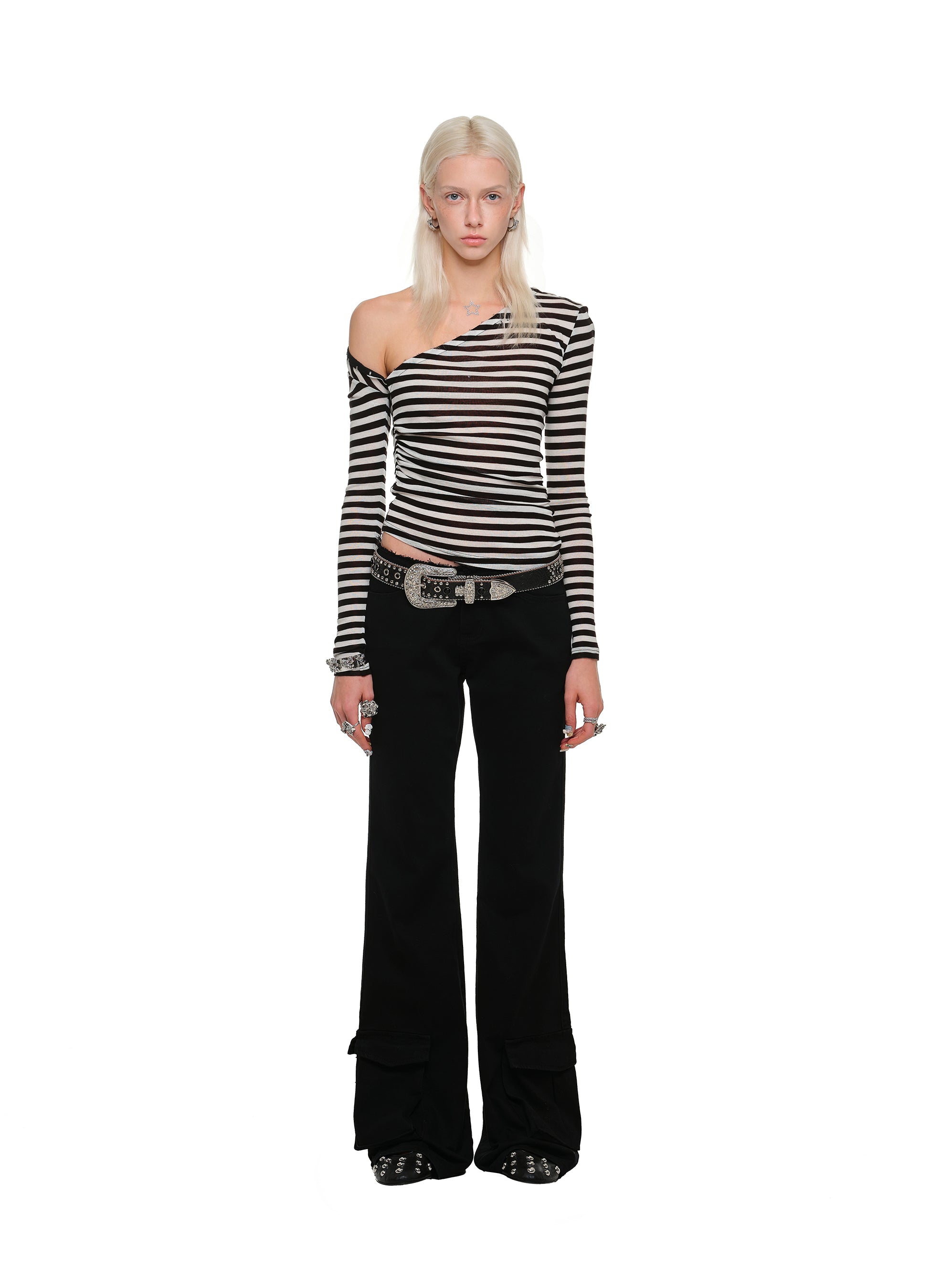 Asymmetric Buckle Shoulder Top