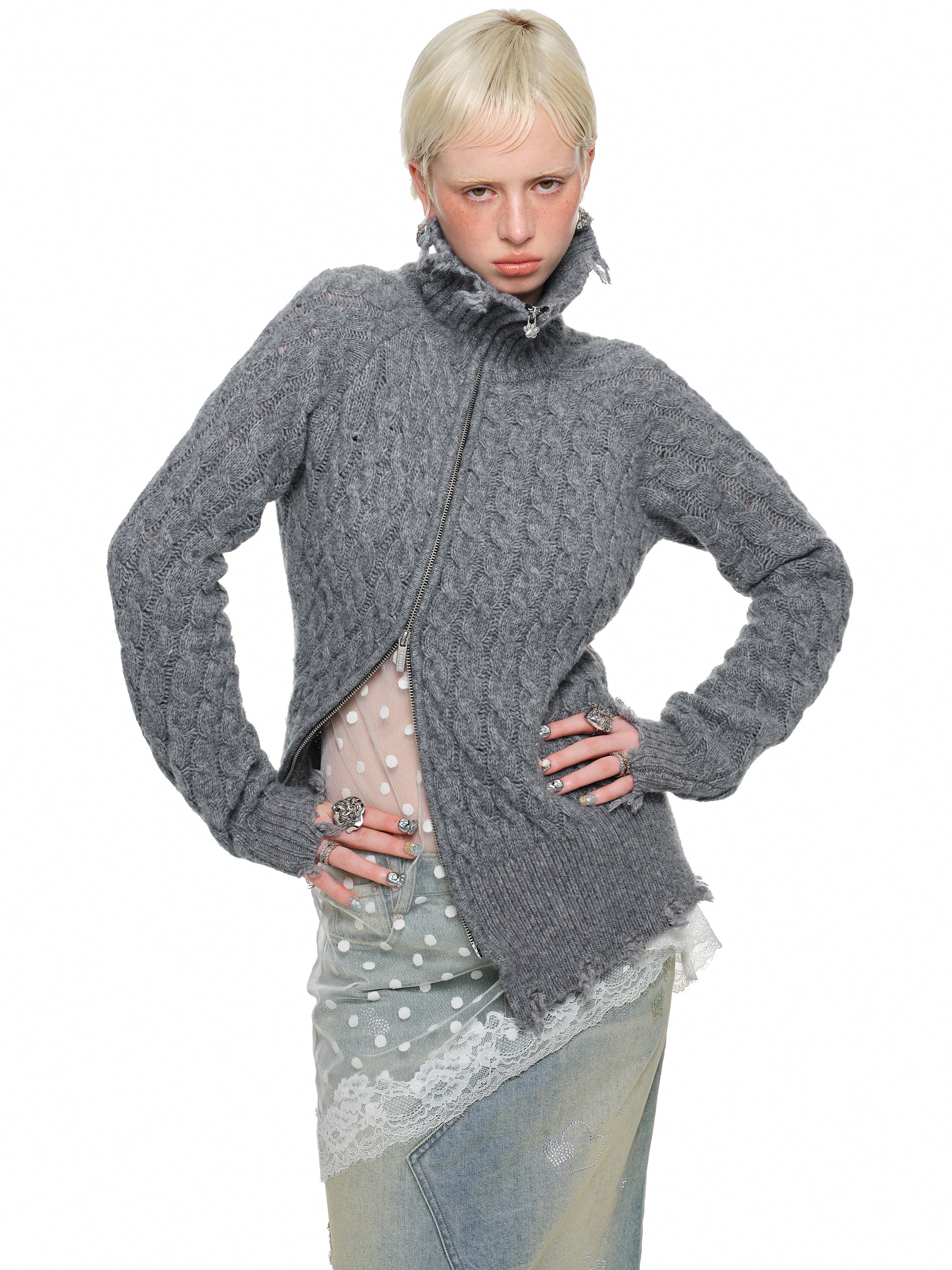 Twist Front Zip Knit