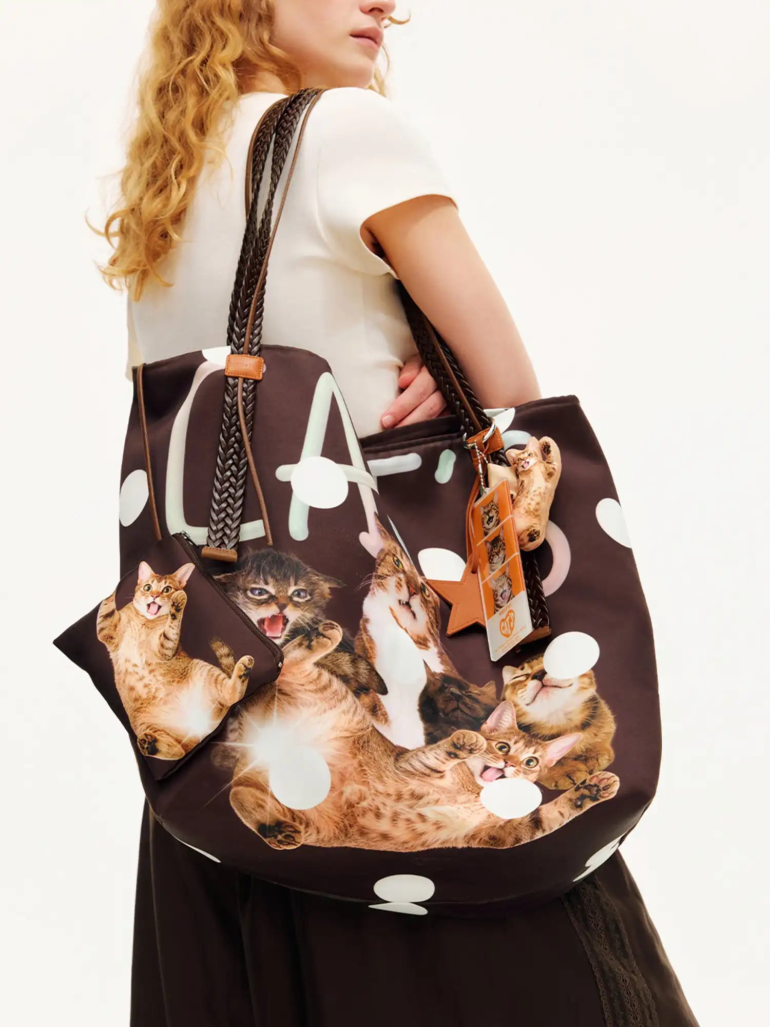 Outtheblue Polka Dot Cat Large Capacity Tote Bag | Canton Collective
