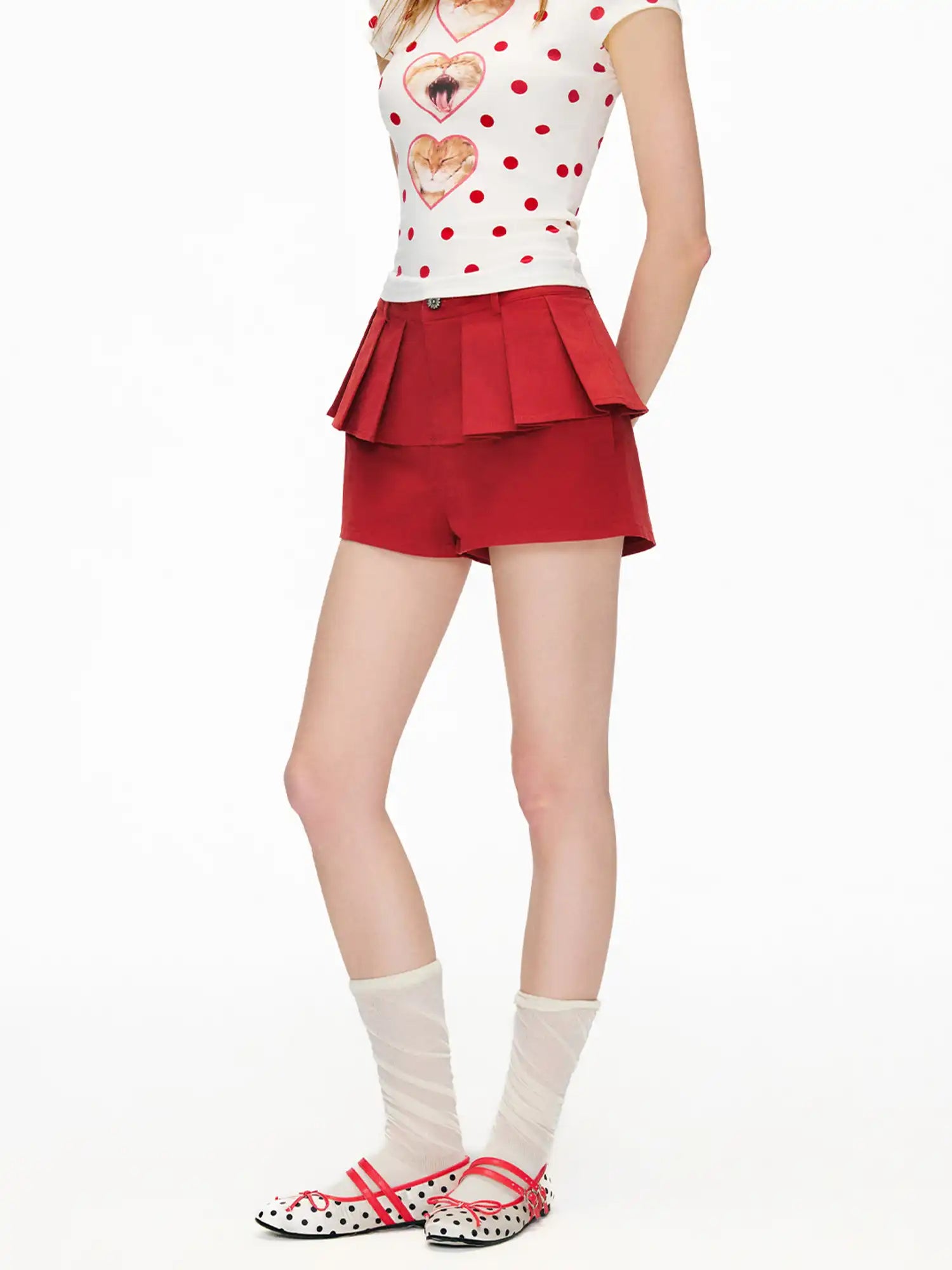 Outtheblue Cherry Red Tiered Ruffle High-Waist Shorts | Canton Collective