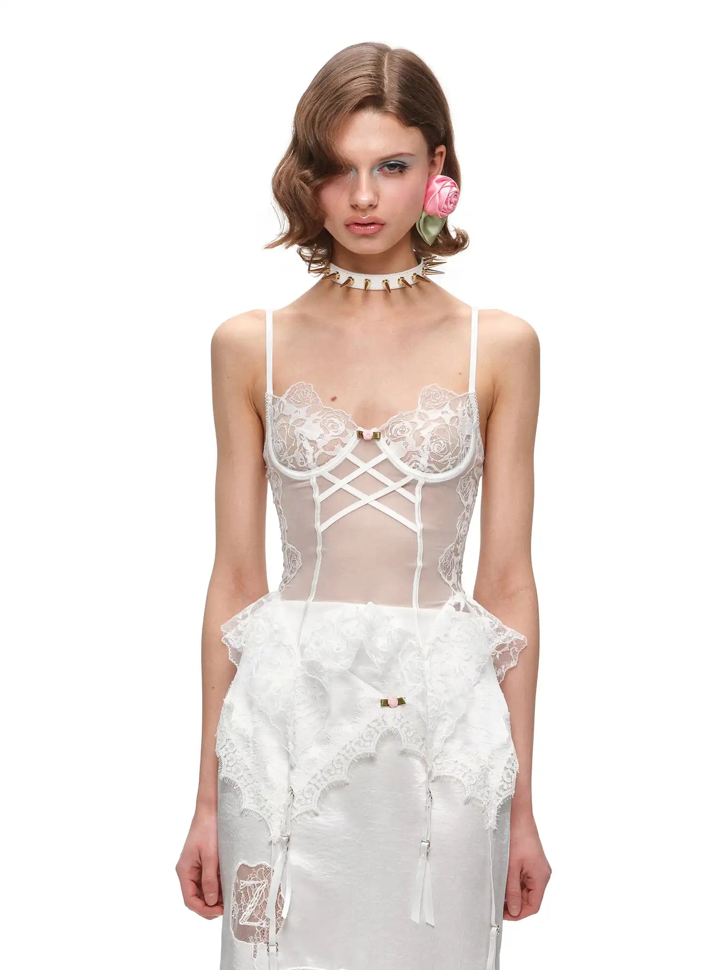 Romantic Sheer Rose Lace Bustier Corset Top
