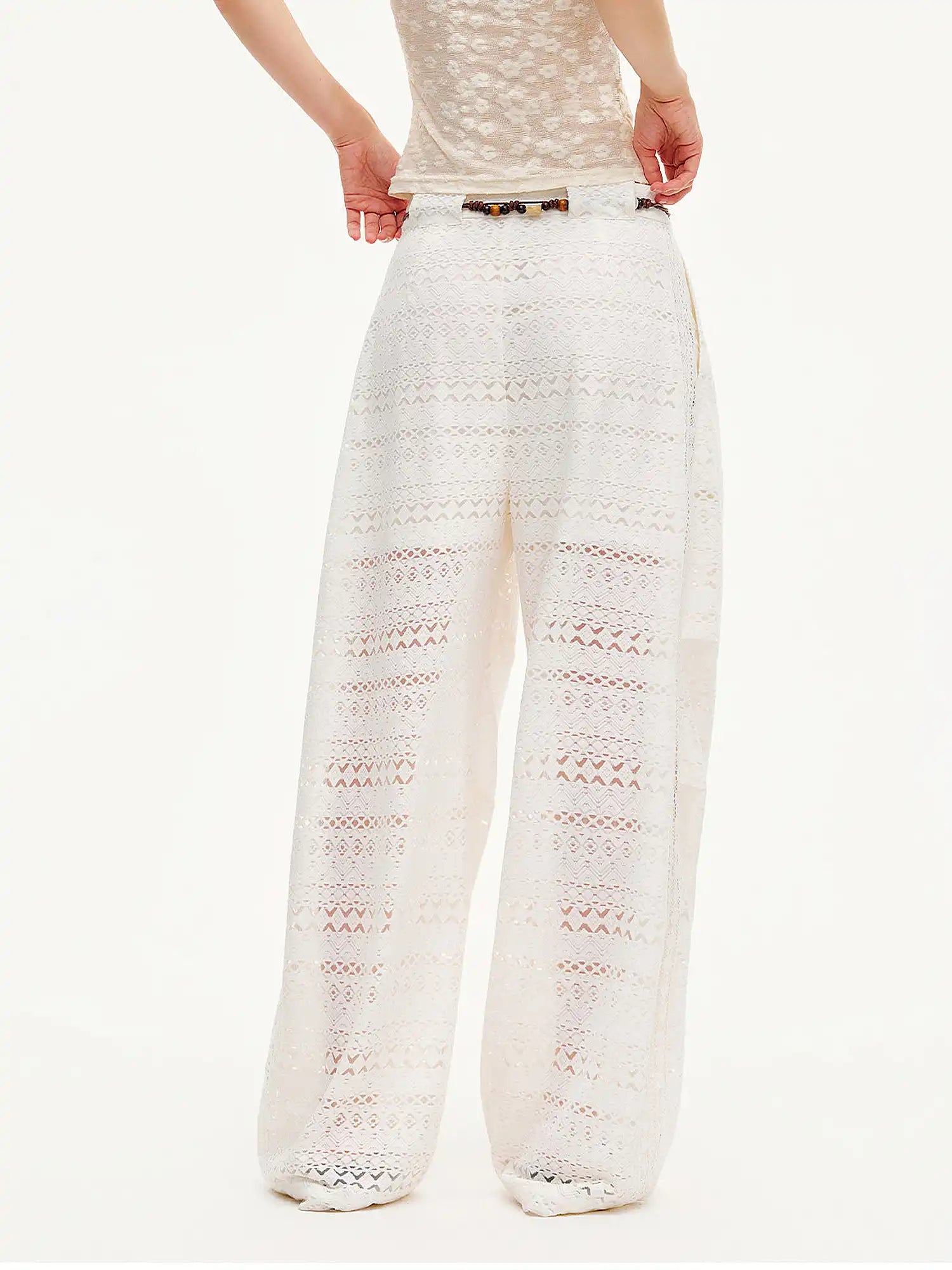 Outtheblue Beaded Drawstring Lace Wide-Leg Palazzo Pants | Canton Collective