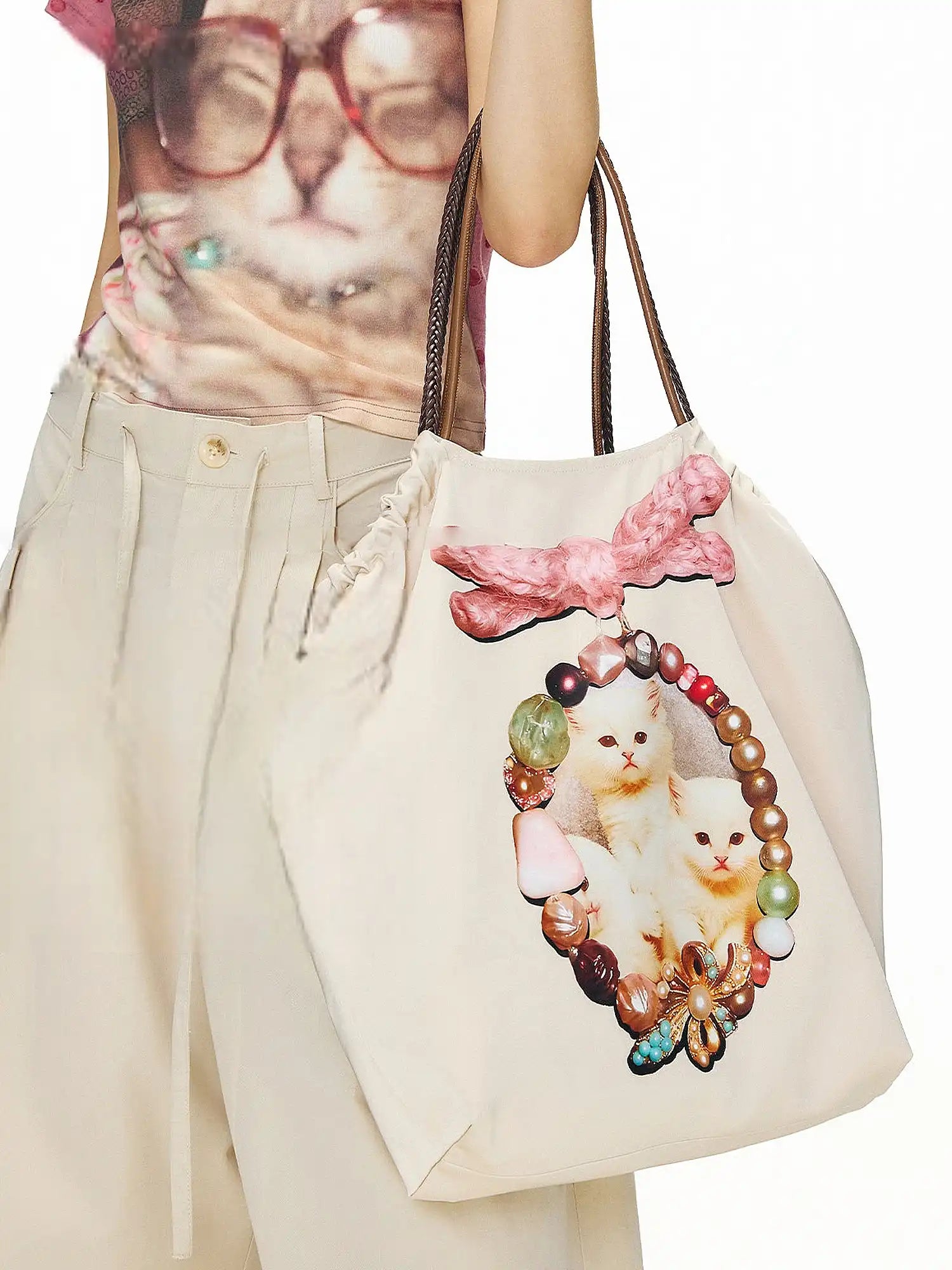 Outtheblue Jewel Cat Satin Drawstring Bucket Bag | Canton Collective