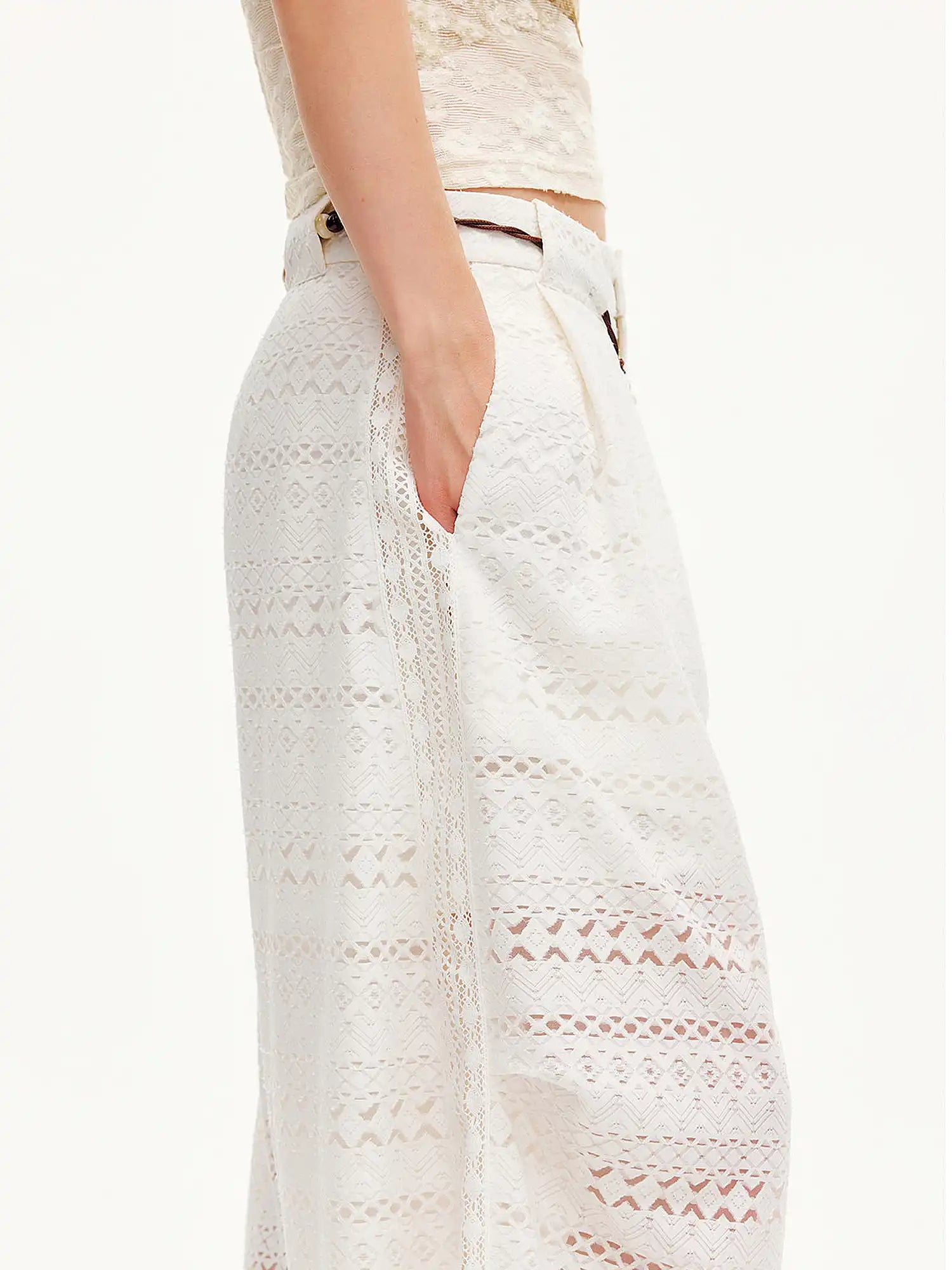 Outtheblue Beaded Drawstring Lace Wide-Leg Palazzo Pants | Canton Collective