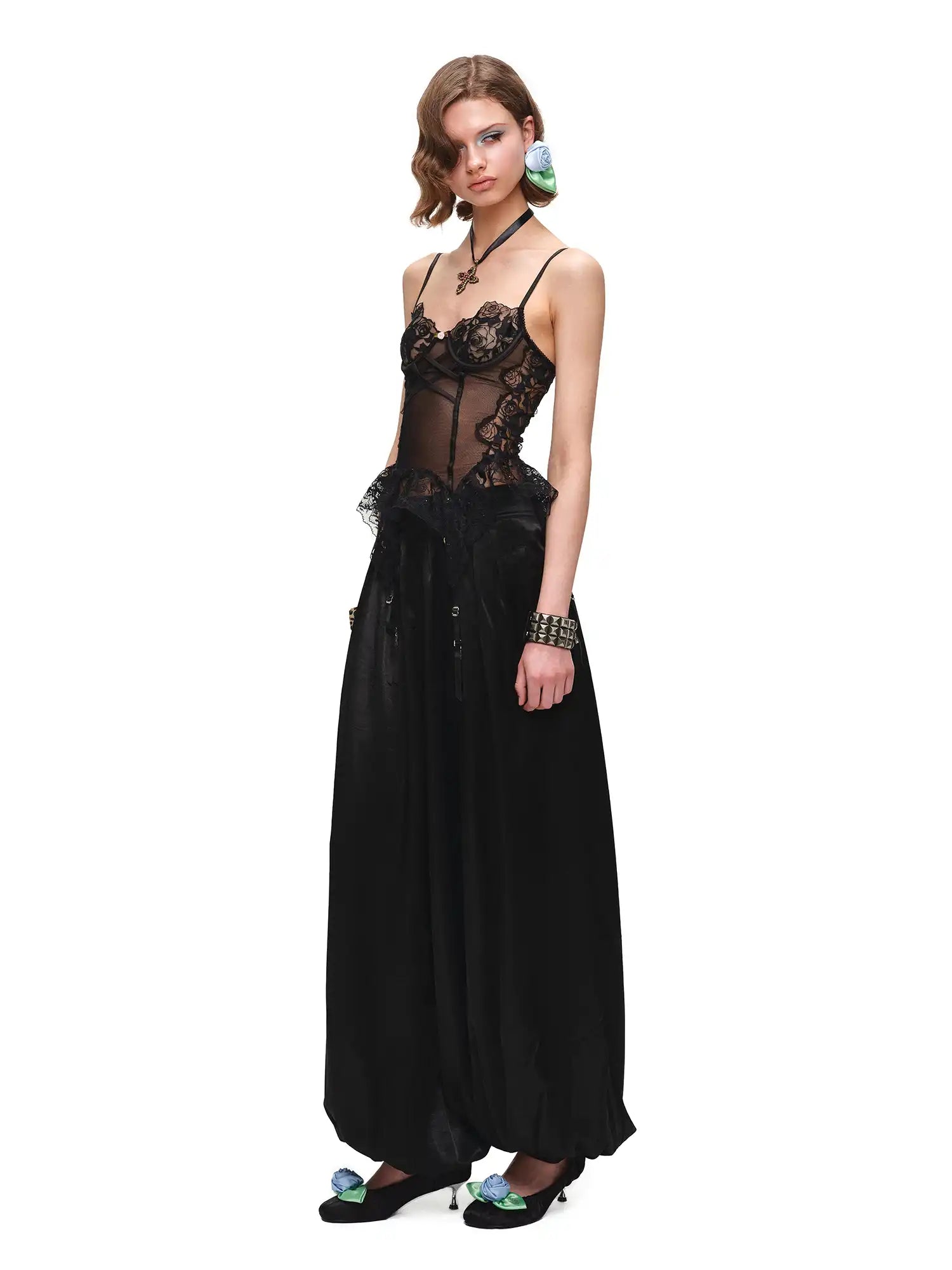 Romantic Sheer Rose Lace Bustier Corset Top