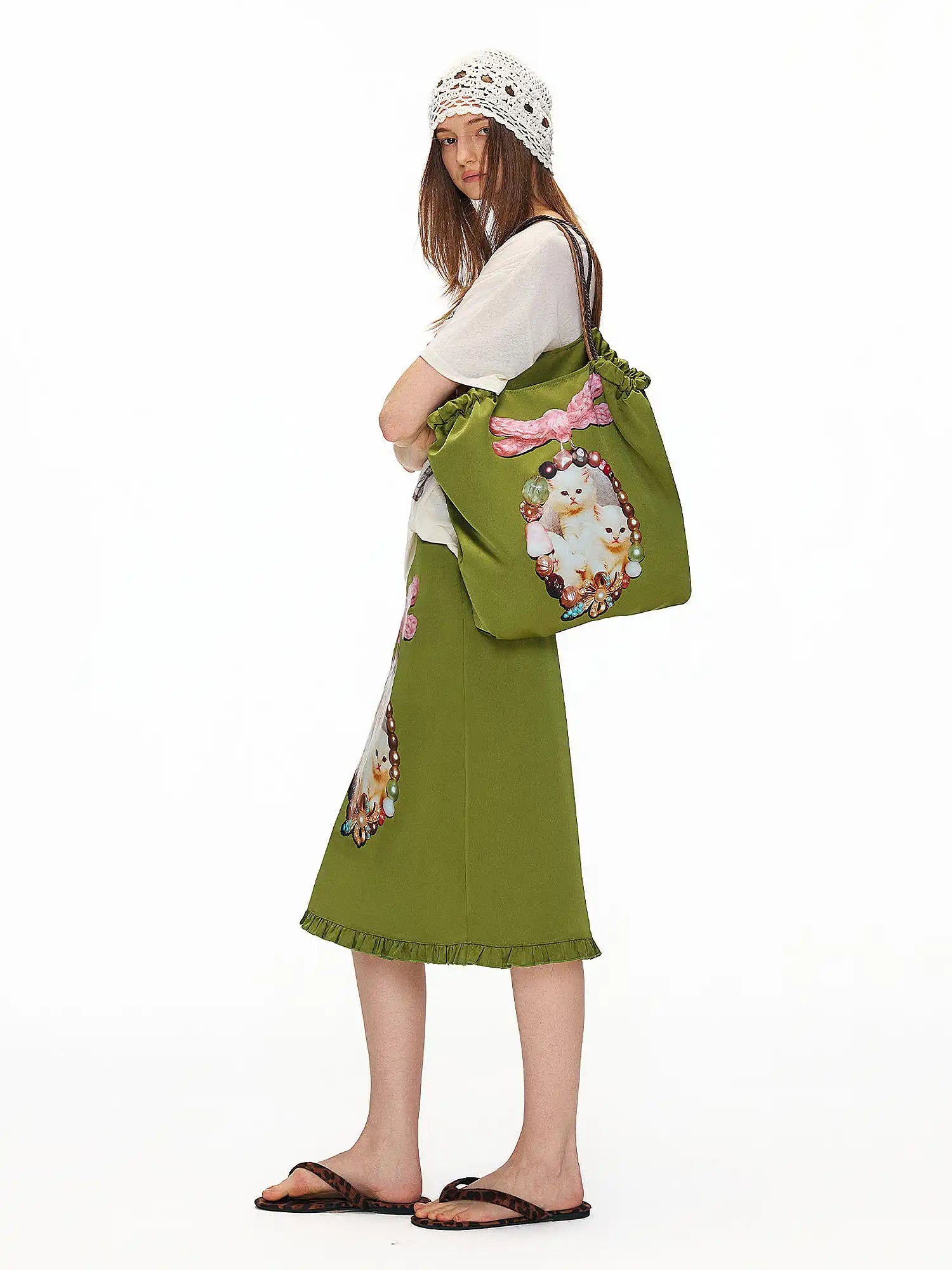 Outtheblue Jewel Cat Satin Drawstring Bucket Bag | Canton Collective