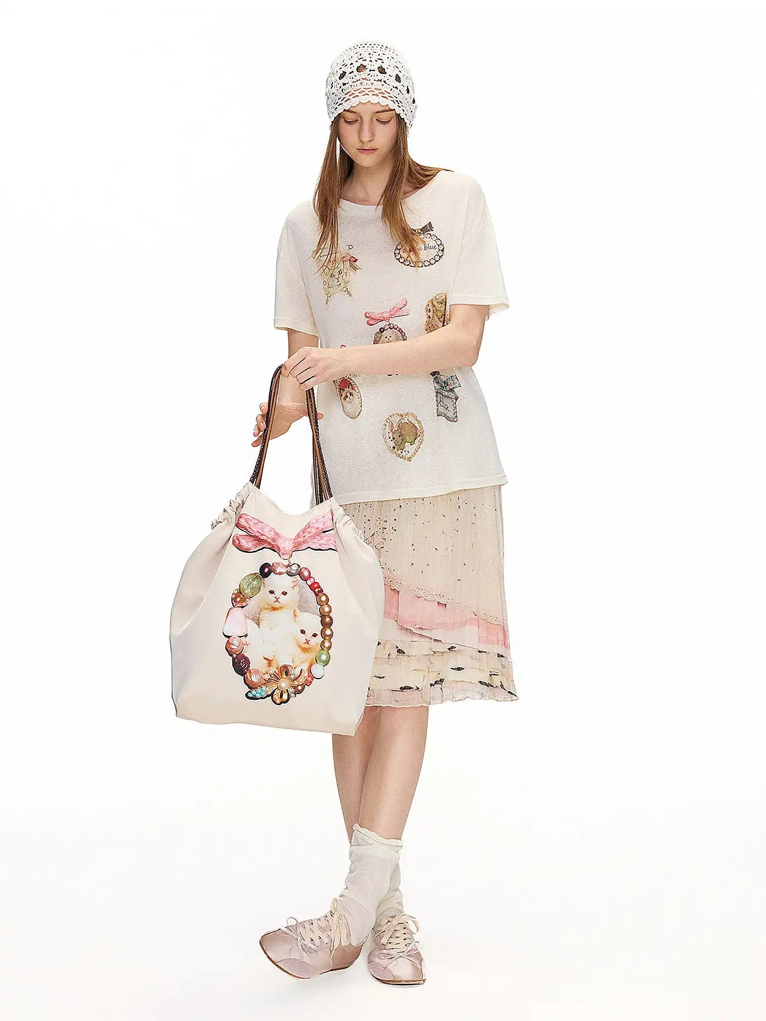 Outtheblue Jewel Cat Satin Drawstring Bucket Bag | Canton Collective