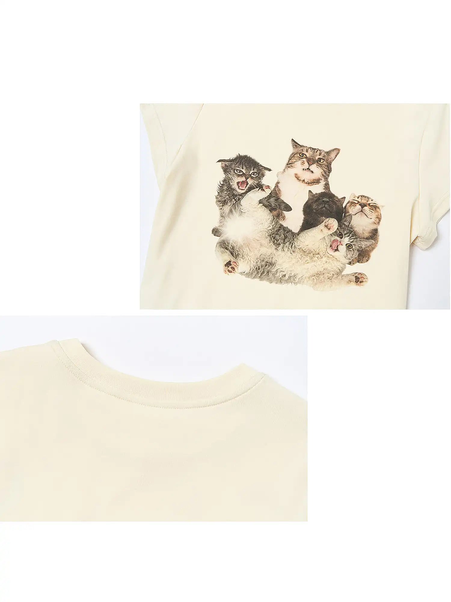 Outtheblue Playful Cat Print Cotton Jersey Cropped Tee | Canton Collective
