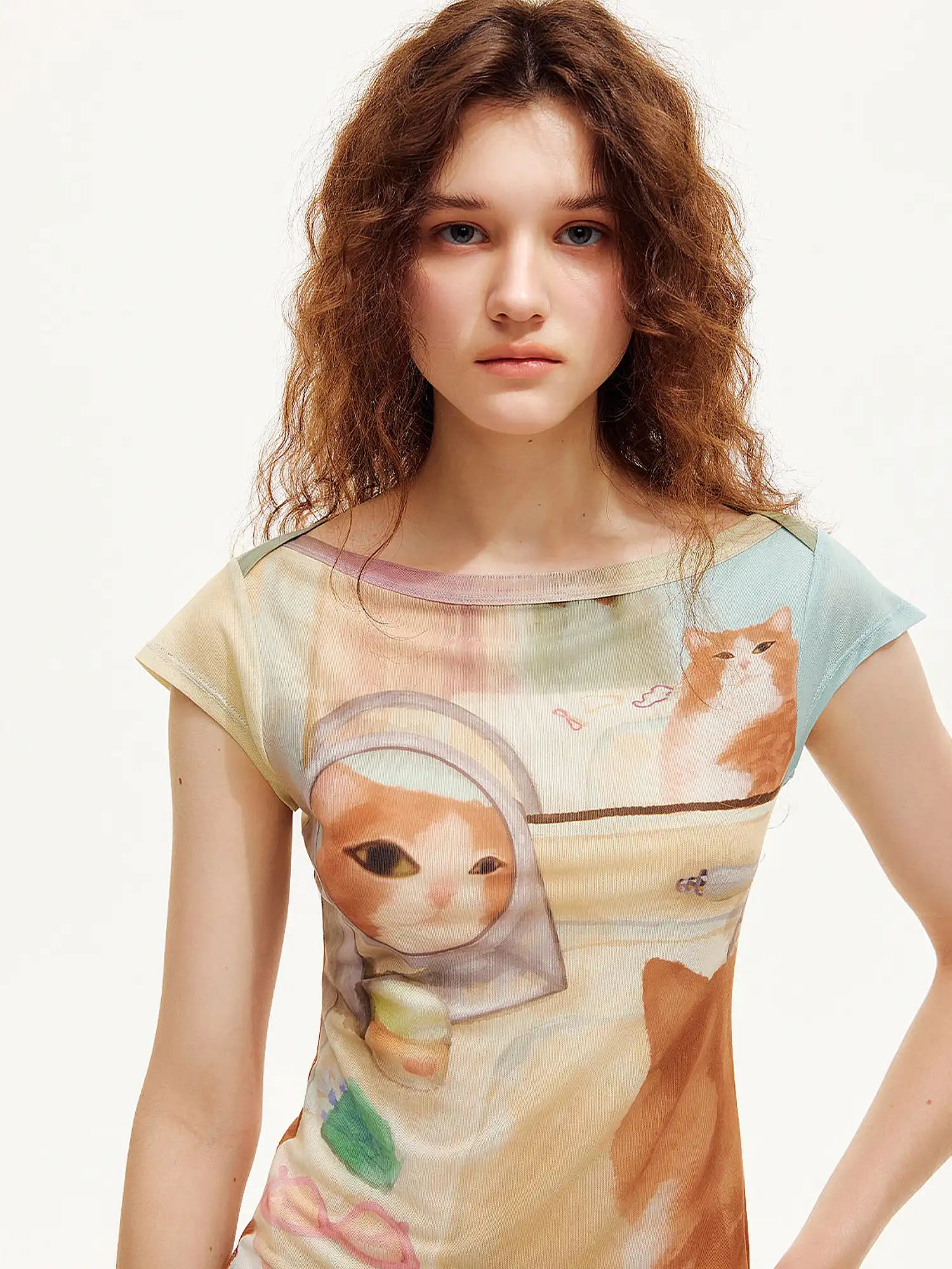 Outtheblue Watercolor Cat Cap Sleeve Fitted Tee | Canton Collective