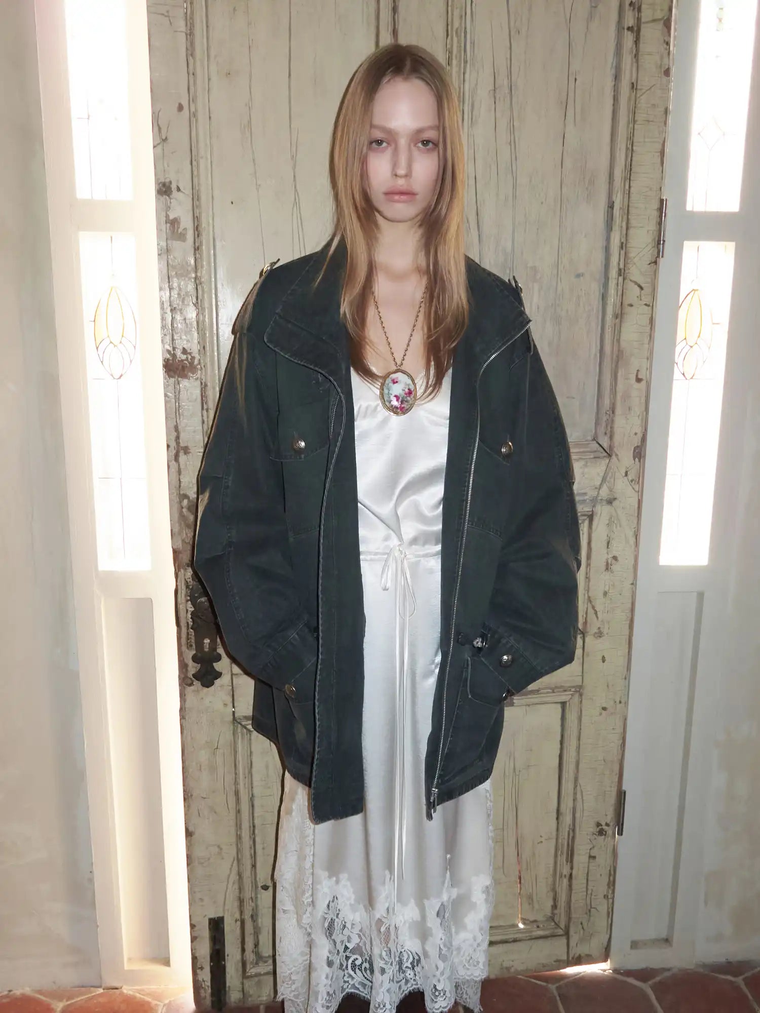 1Jinn Studio 90s Vintage Y2K Drawstring Waist Oversized Military Zip Jacket | Canton Collective