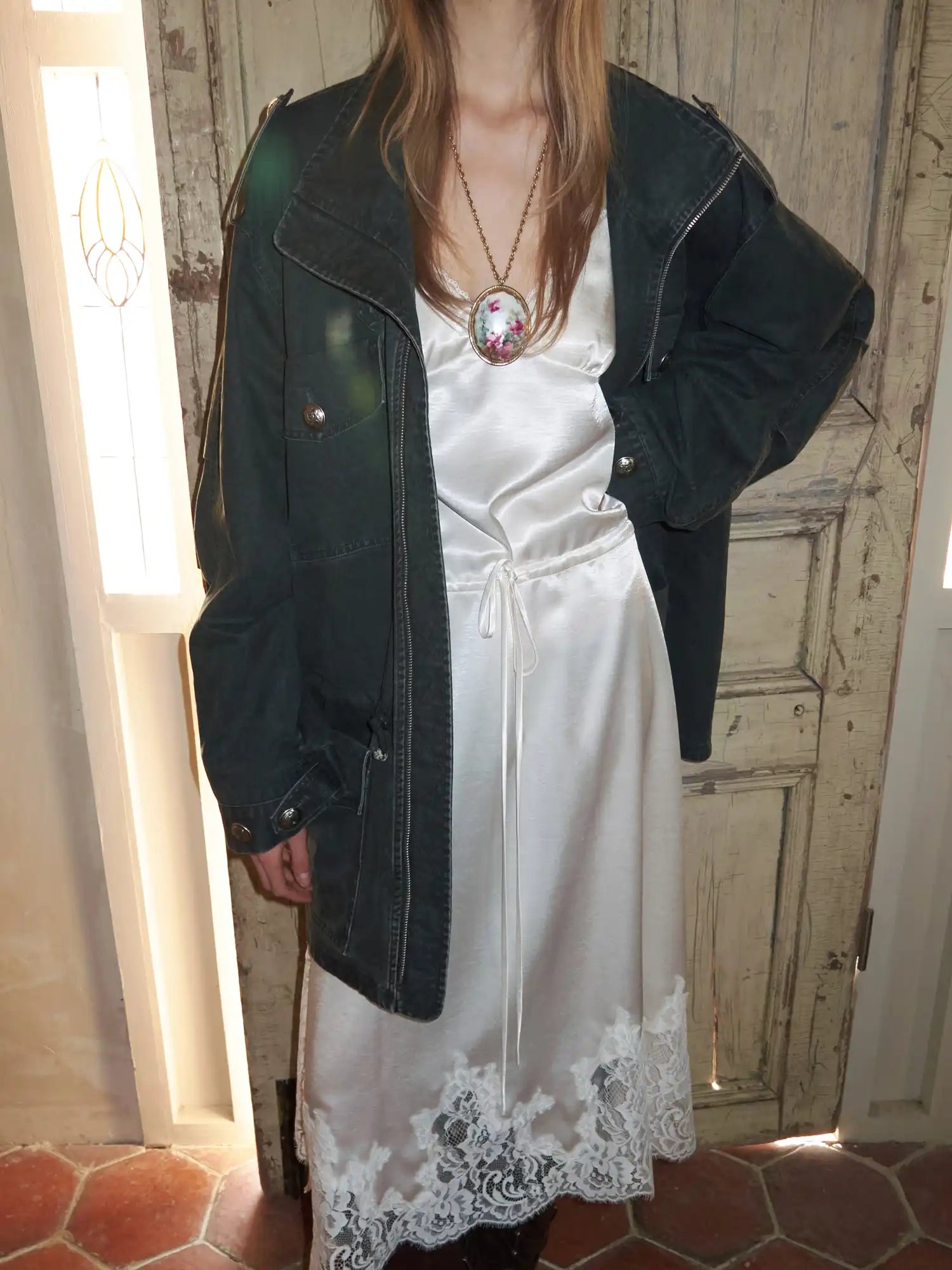 1Jinn Studio 90s Vintage Y2K Drawstring Waist Oversized Military Zip Jacket | Canton Collective