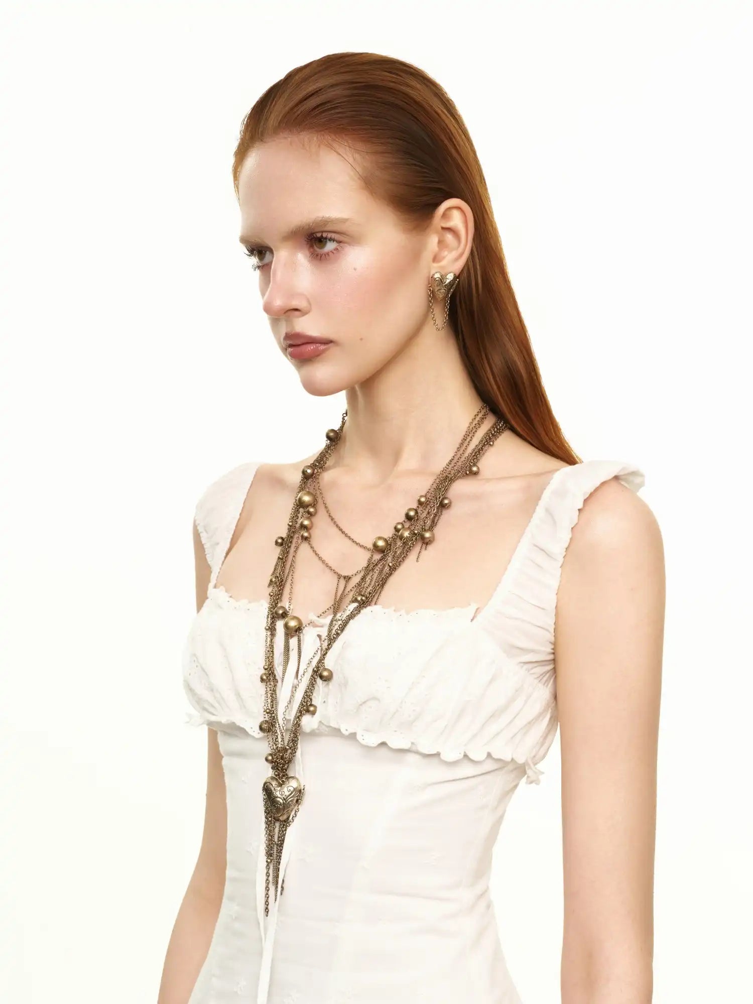 1Jinn M2M Antique Gold Heart Locket Layered Long Necklace | Canton Collective