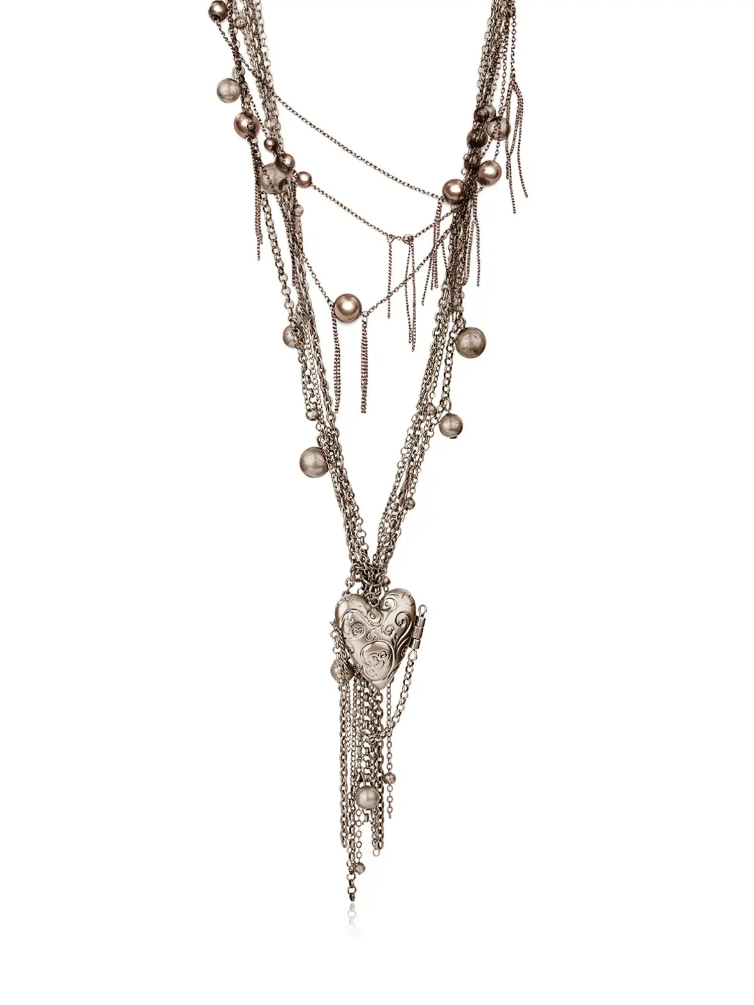 1Jinn M2M Antique Gold Heart Locket Layered Long Necklace | Canton Collective