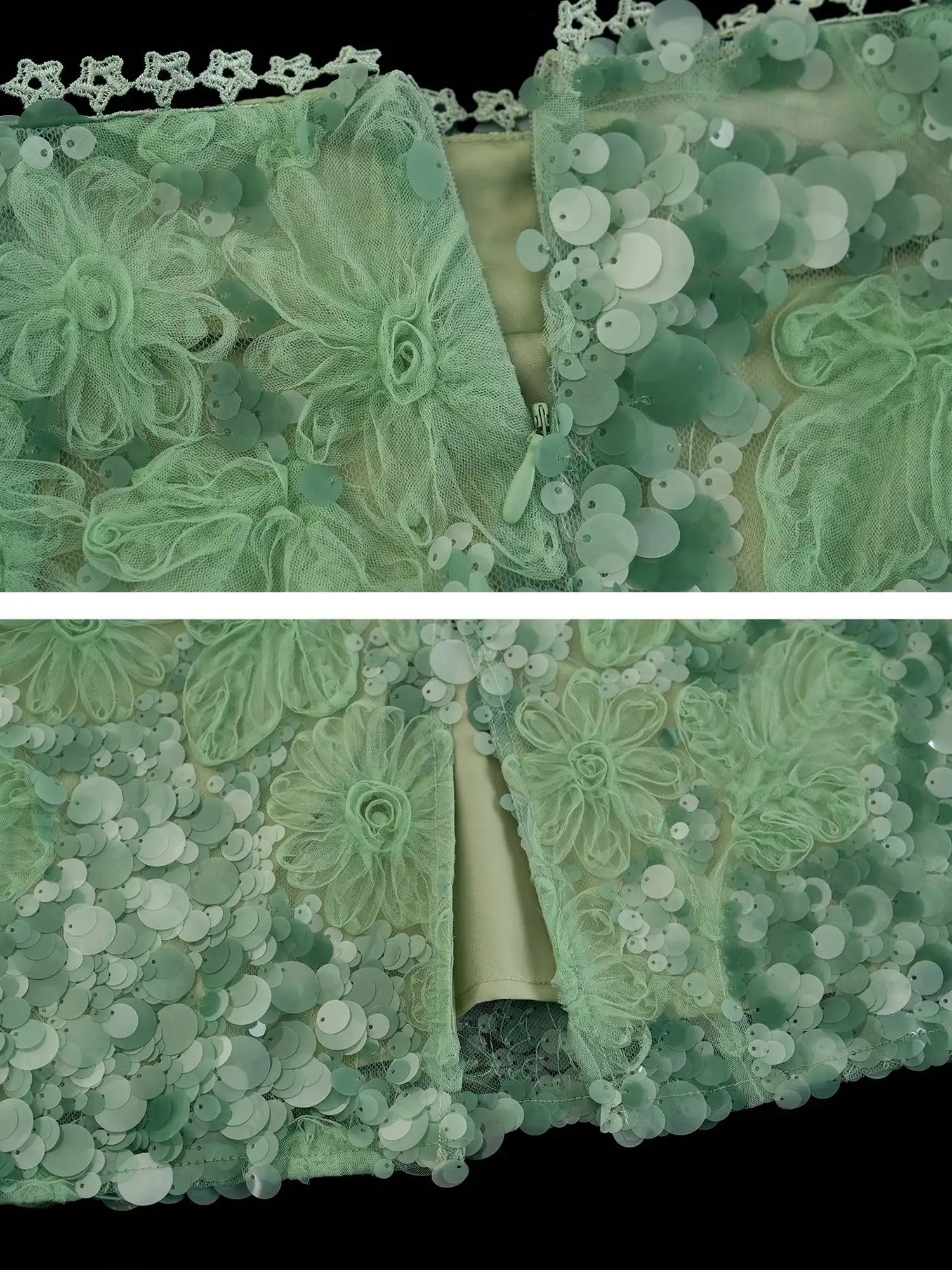 MAMC Applique Floral Soft Green Sequin Midi Skirt | Canton Collective